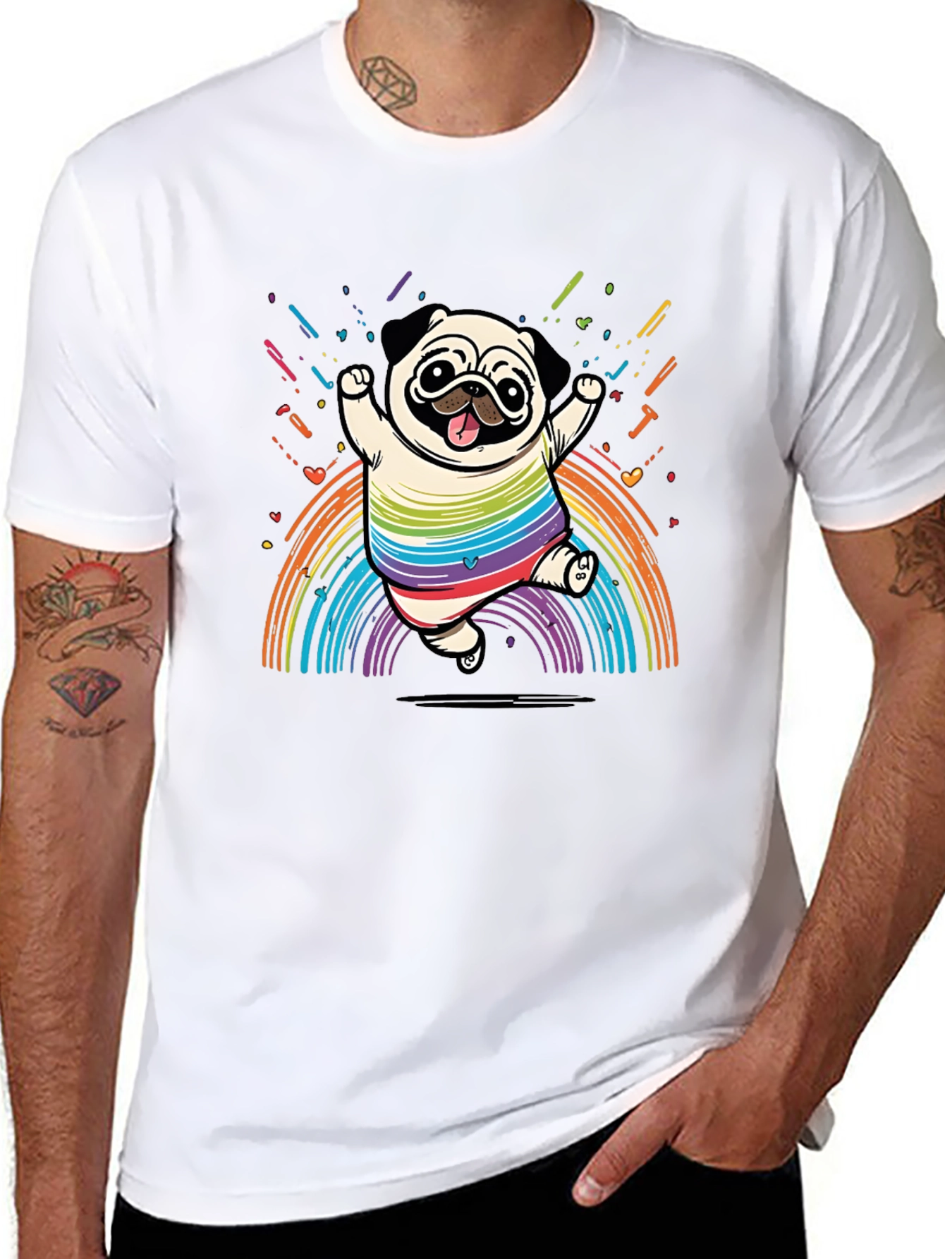 Rainbow Pug T-Shirt -  Fun & Festive Design