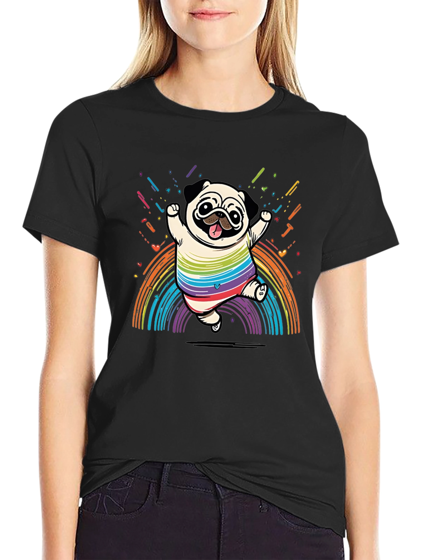 Rainbow Pug T-Shirt -  Fun & Festive Design