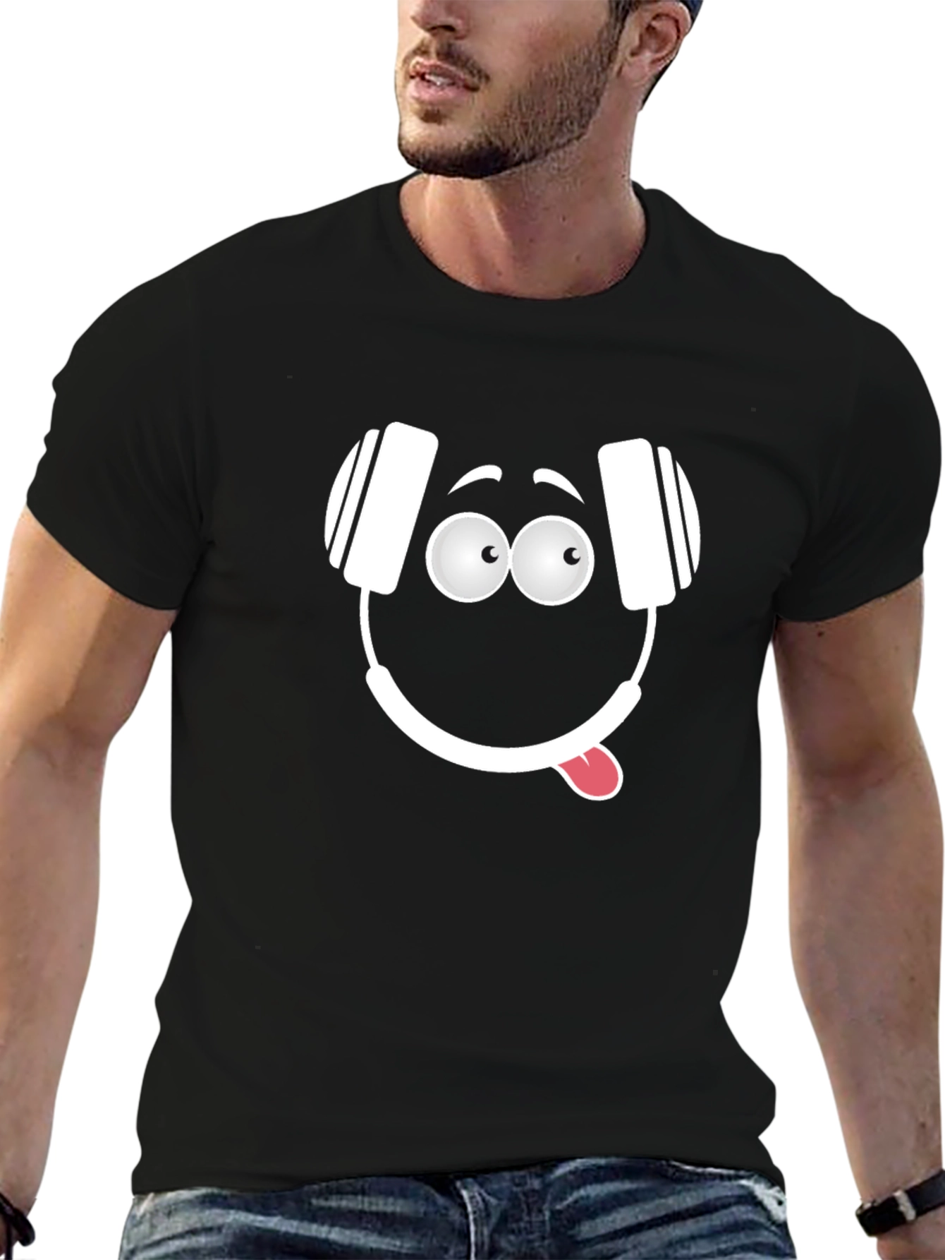 Funny Headphone Face Graphic T-Shirt