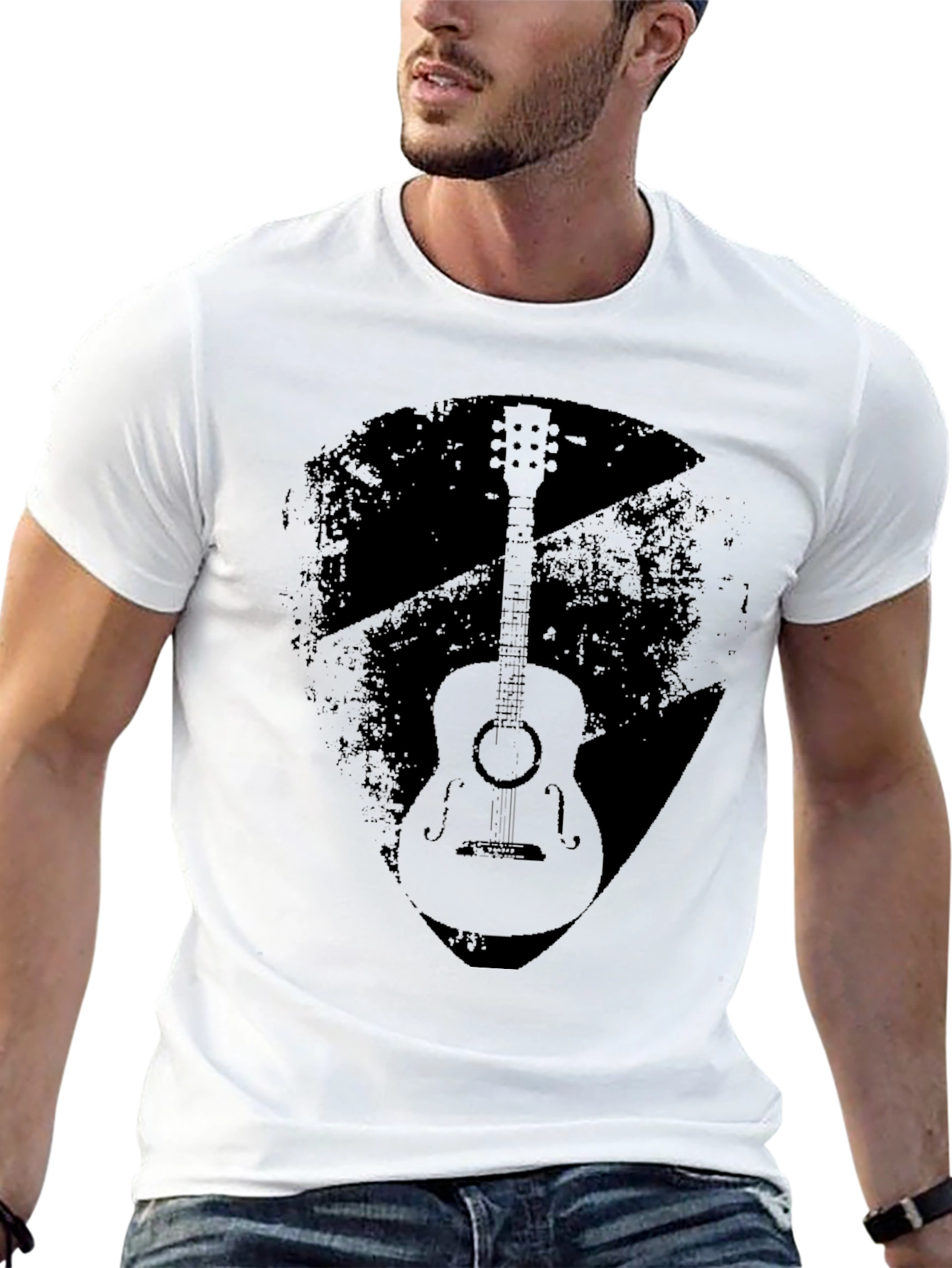 Distressed Guitar Graphic Tee - Black