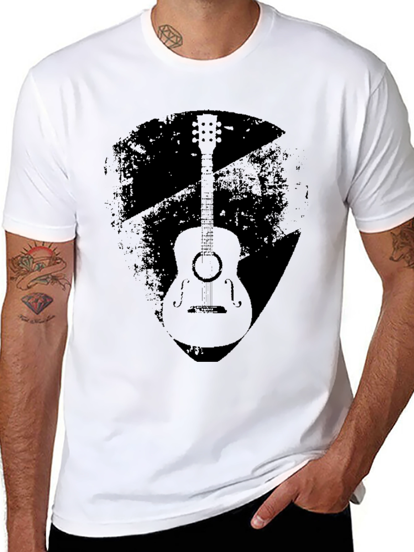 Distressed Guitar Graphic Tee - Black