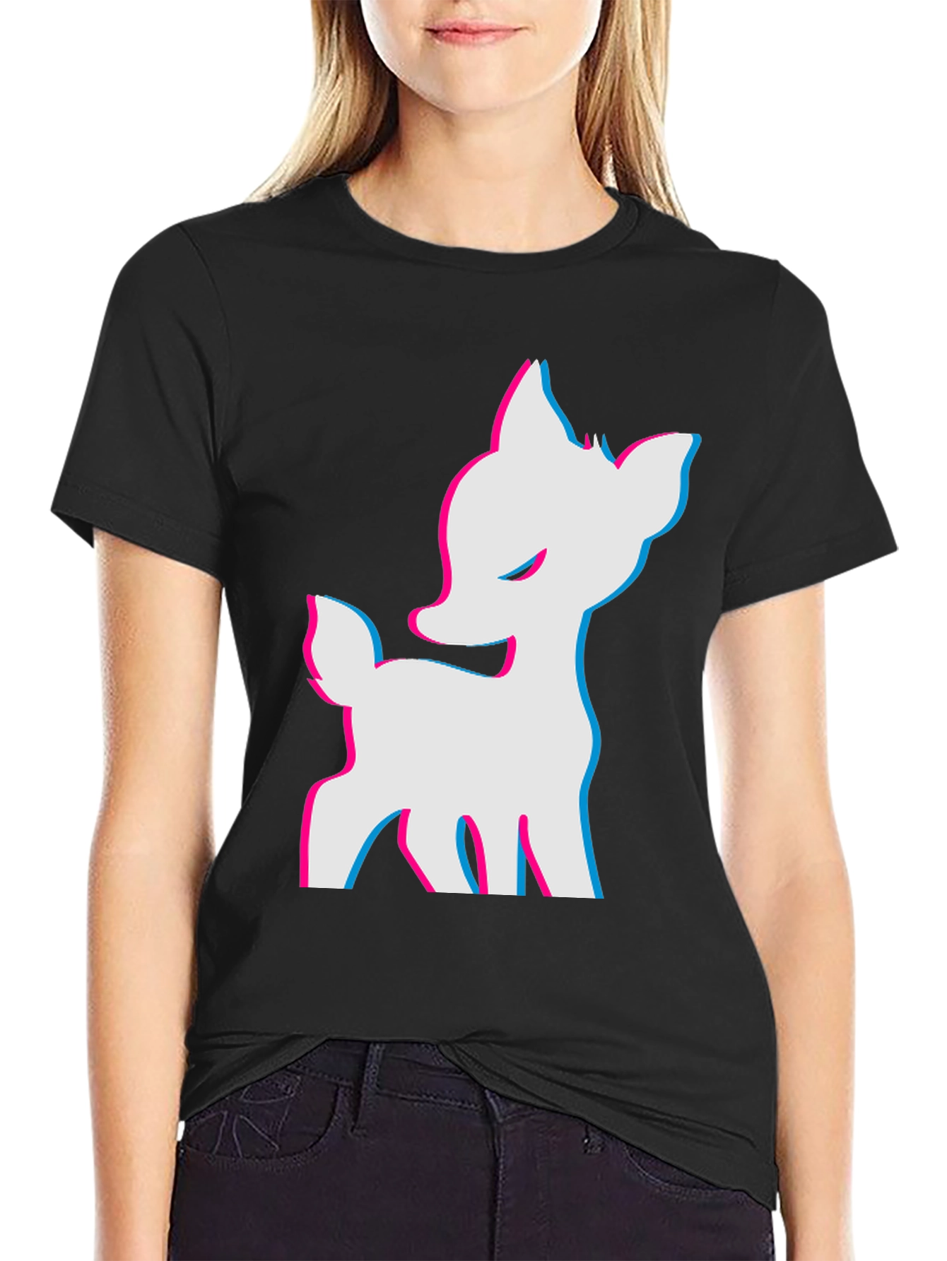 Cool 3D Deer Graphic Black T-Shirt