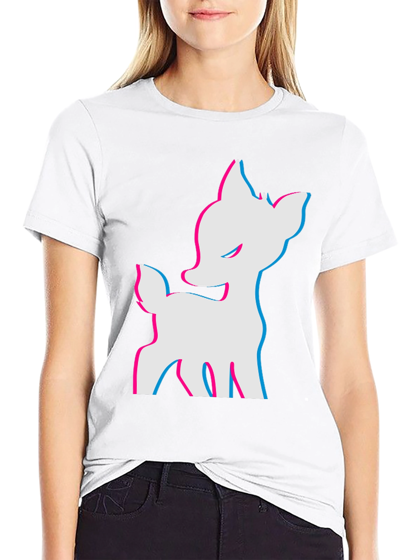 Cool 3D Deer Graphic Black T-Shirt