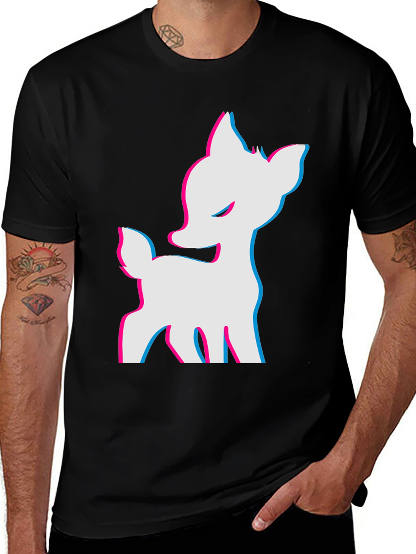 Cool 3D Deer Graphic Black T-Shirt
