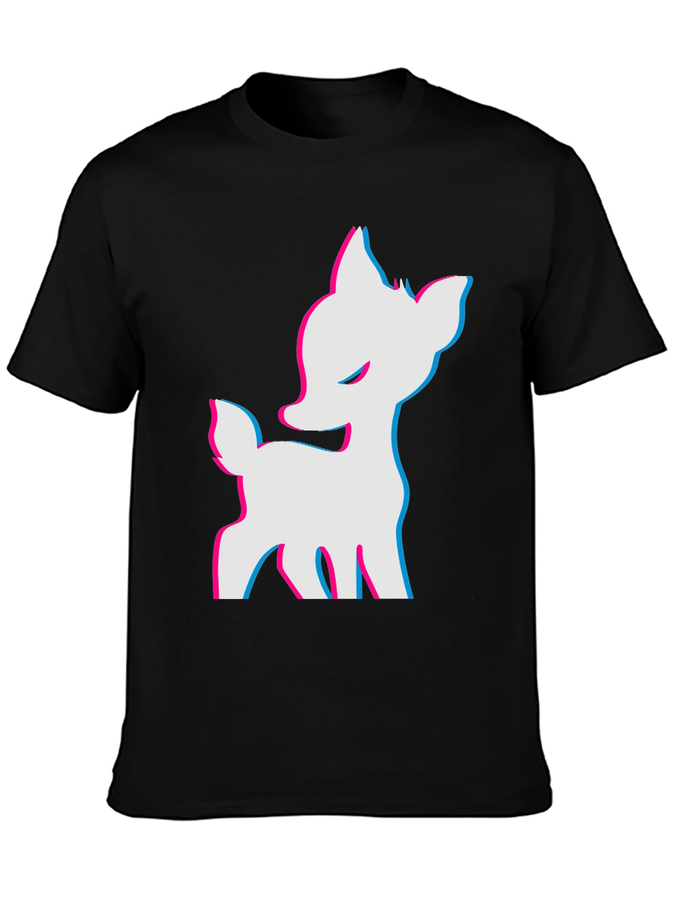 Cool 3D Deer Graphic Black T-Shirt