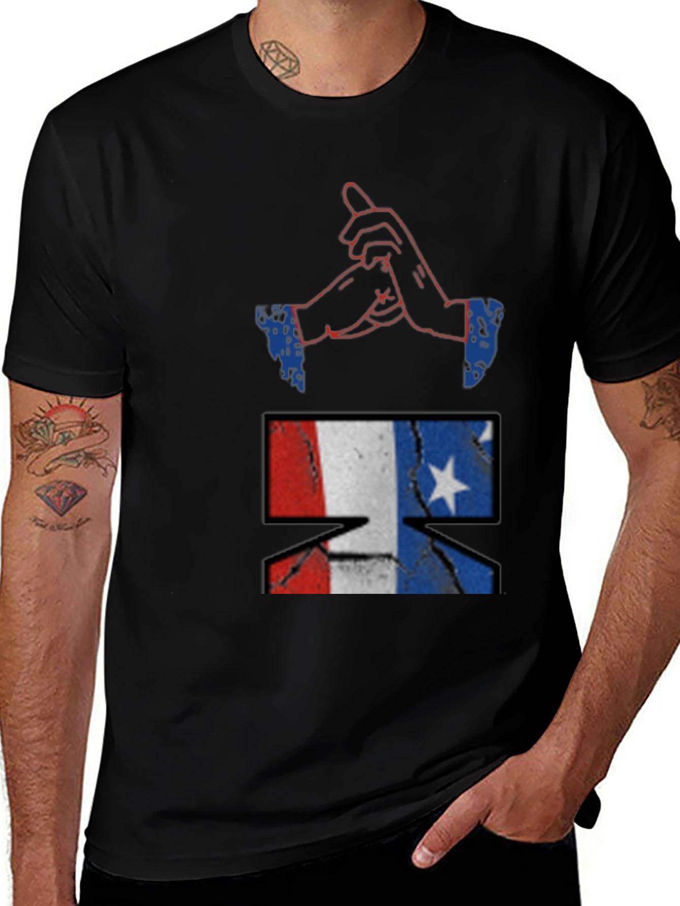 Graphic Print Crew Neck Tee - Black