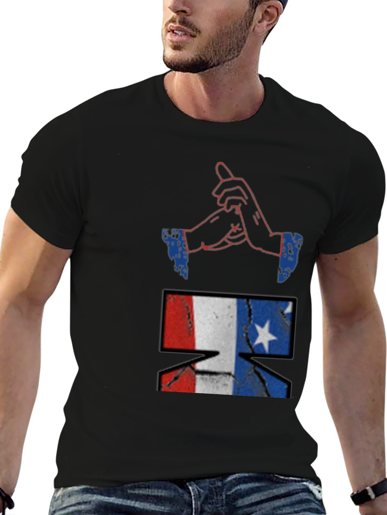 Graphic Print Crew Neck Tee - Black