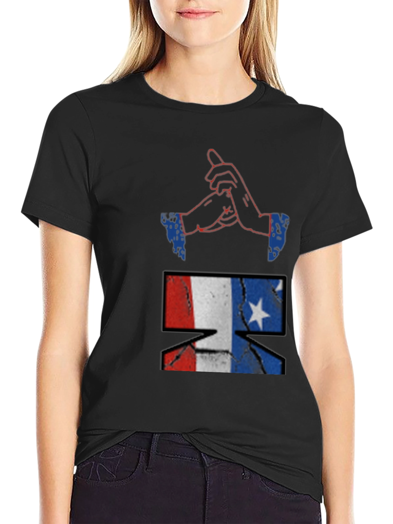 Graphic Print Crew Neck Tee - Black