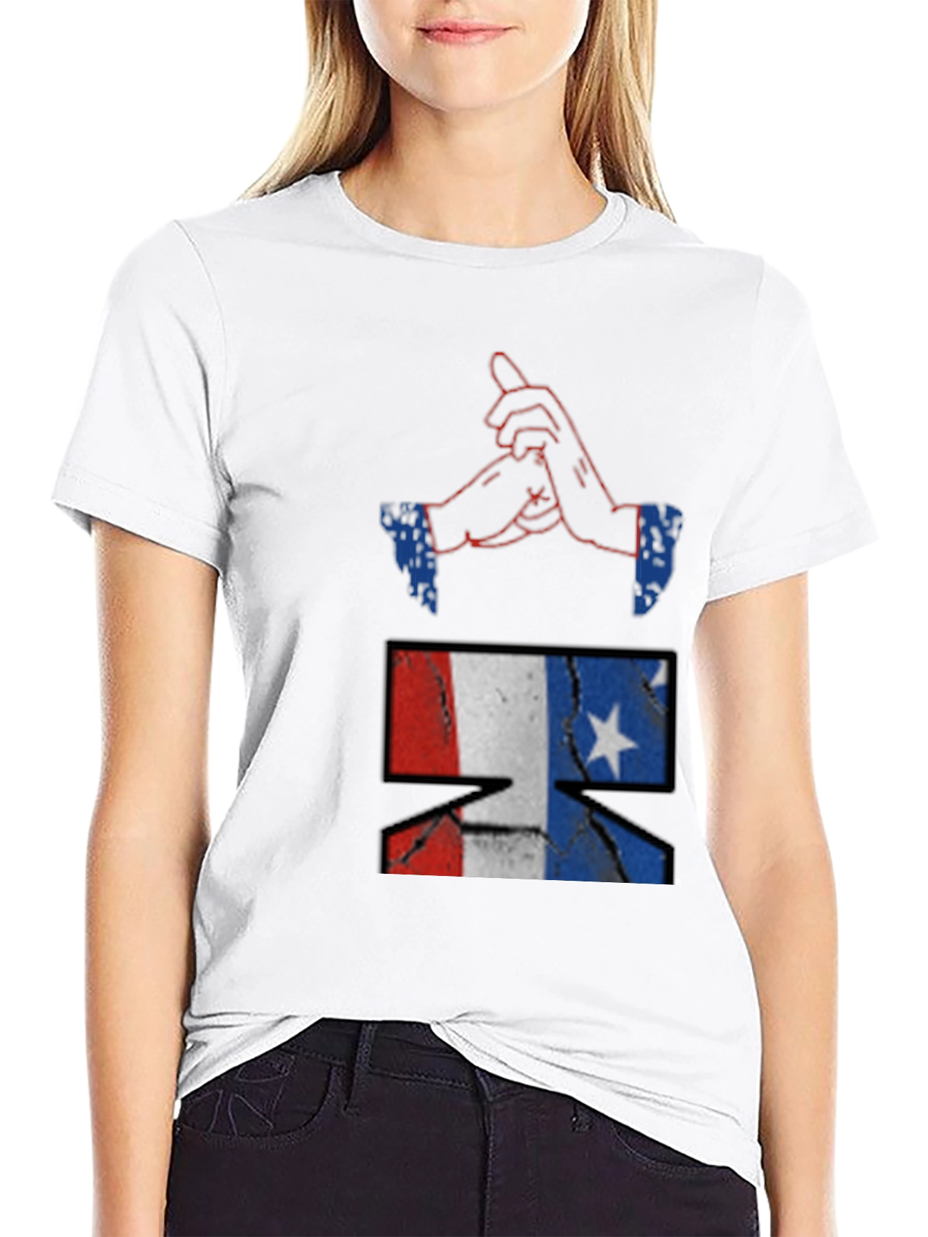 Graphic Print Crew Neck Tee - Black