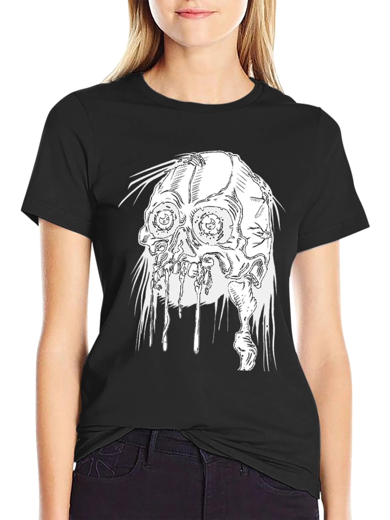 Distressed Skull Graphic Black T-Shirt