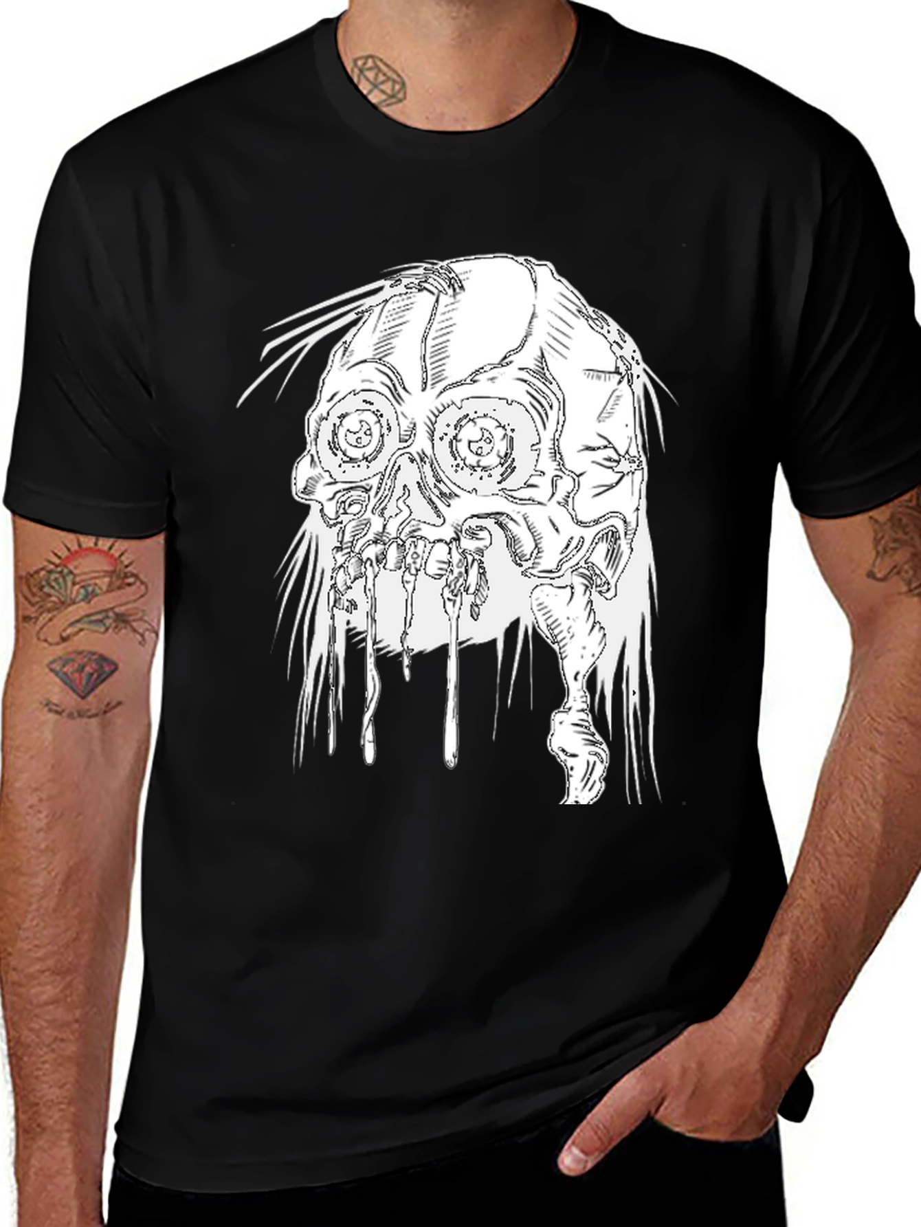 Distressed Skull Graphic Black T-Shirt