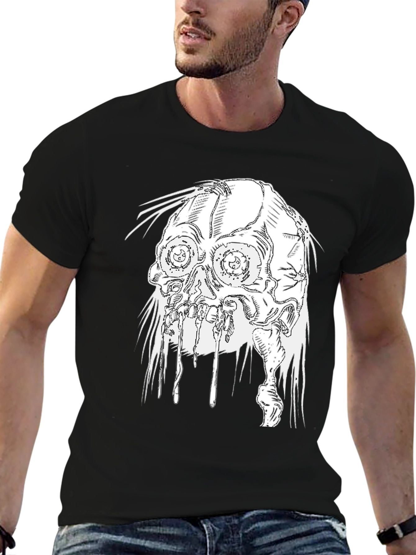 Distressed Skull Graphic Black T-Shirt