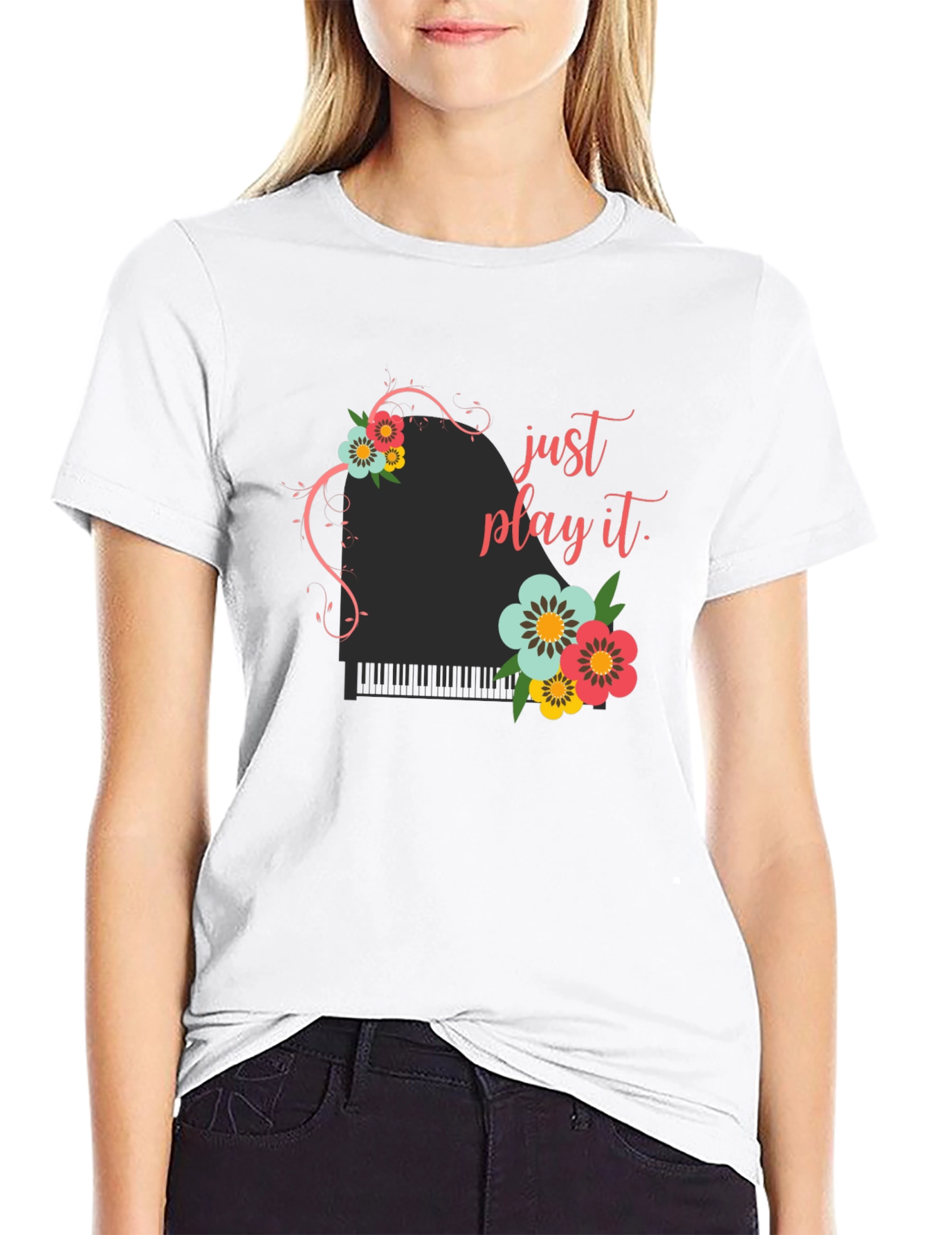 Just Play It Piano Floral Graphic Tee