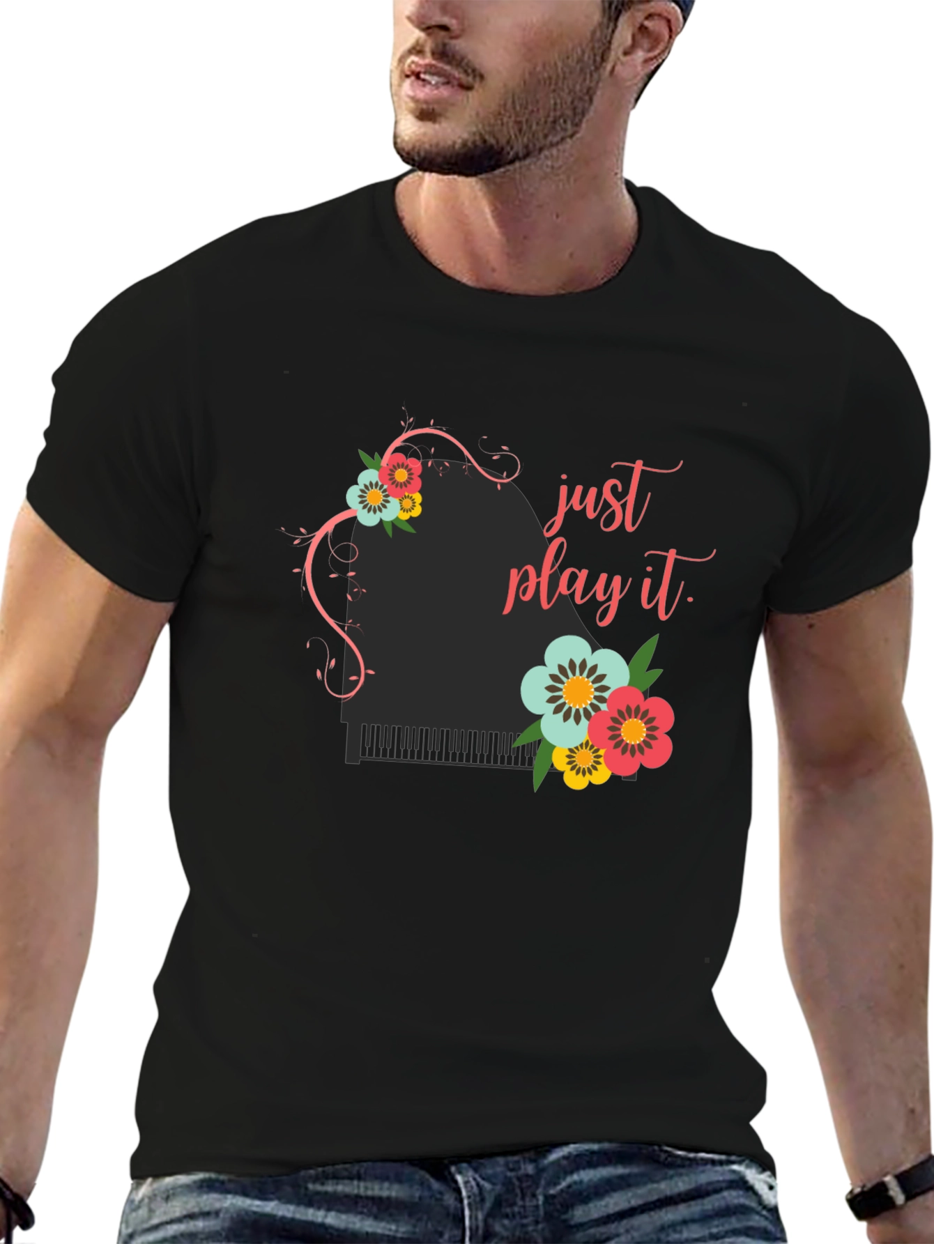 Just Play It Piano Floral Graphic Tee