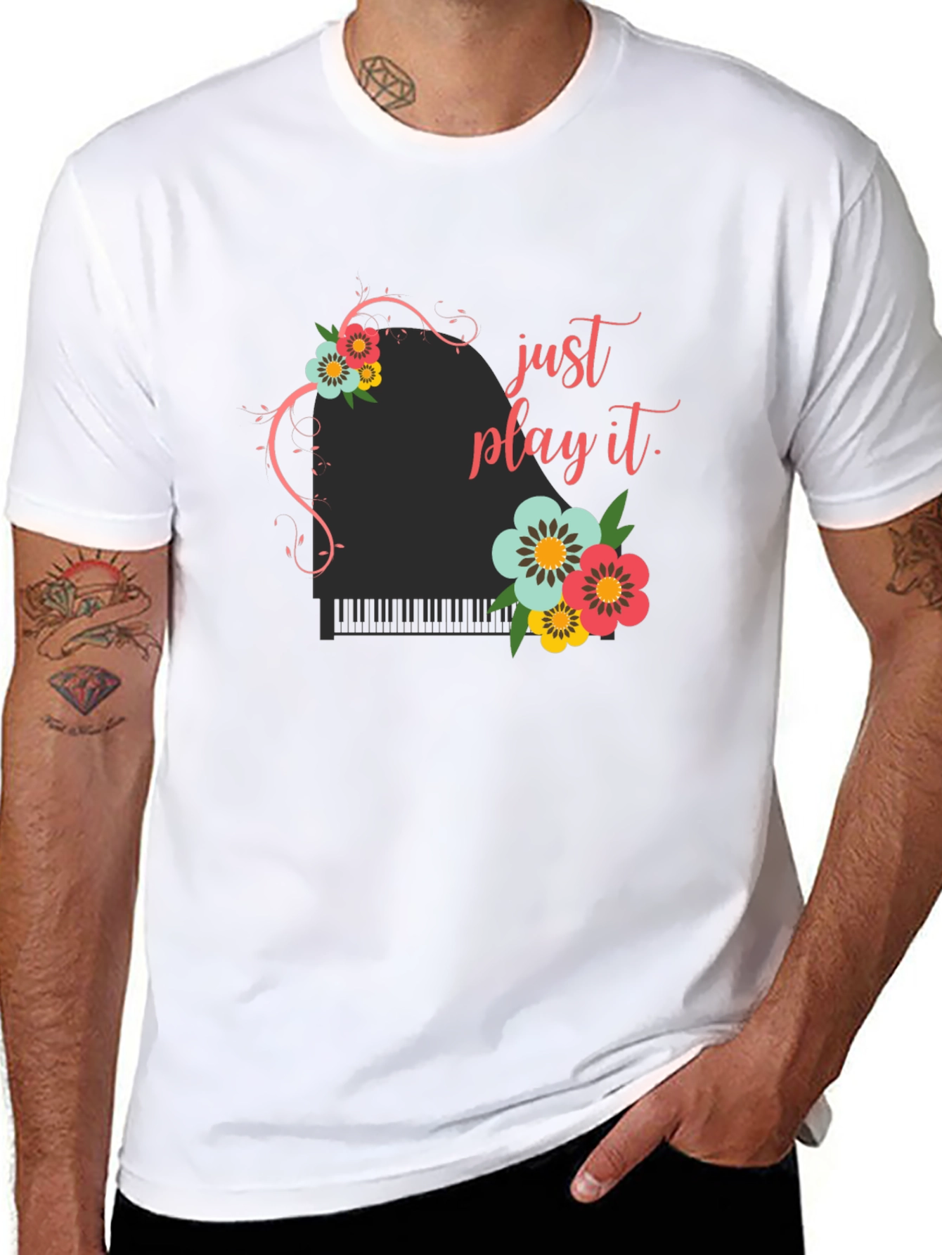 Just Play It Piano Floral Graphic Tee