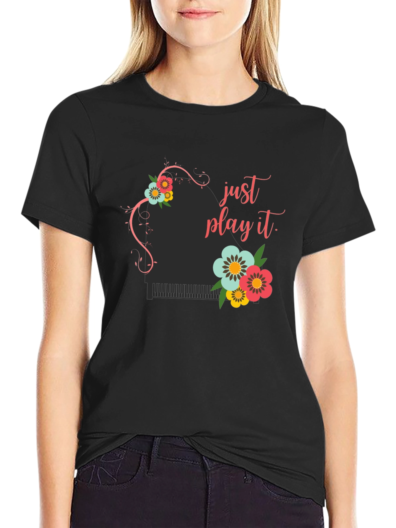 Just Play It Piano Floral Graphic Tee