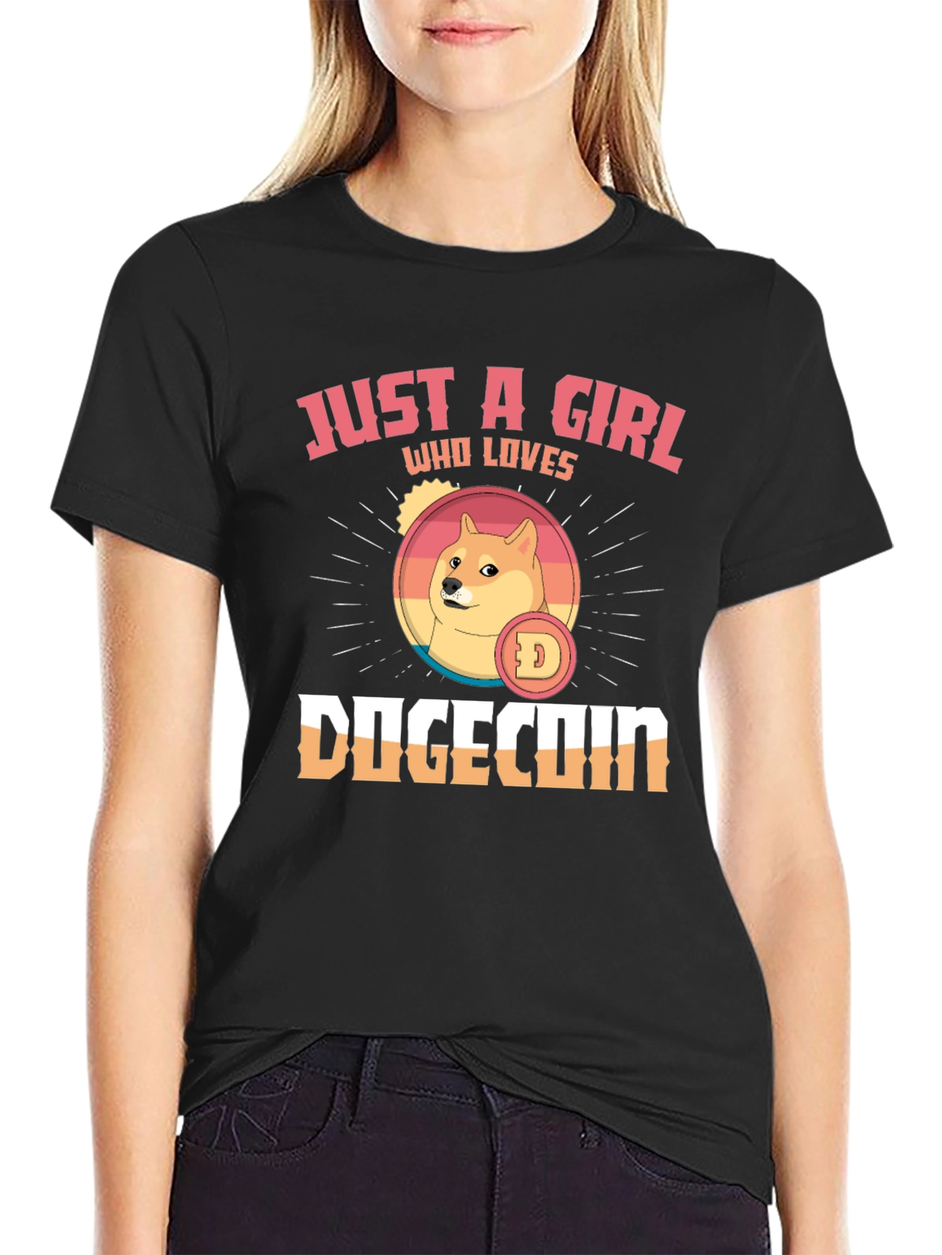 Just A Girl Who Loves Dogecoin Black T-Shirt