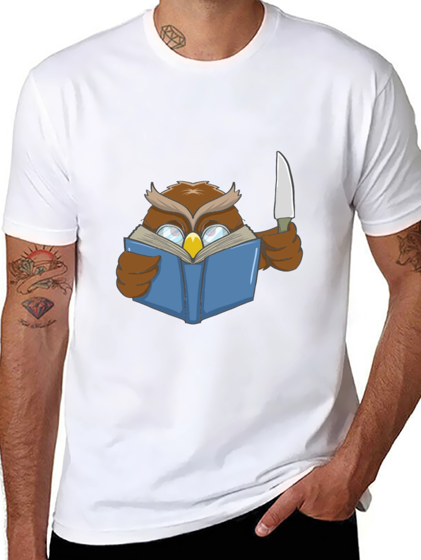 Owl Reading Book With Knife T-Shirt