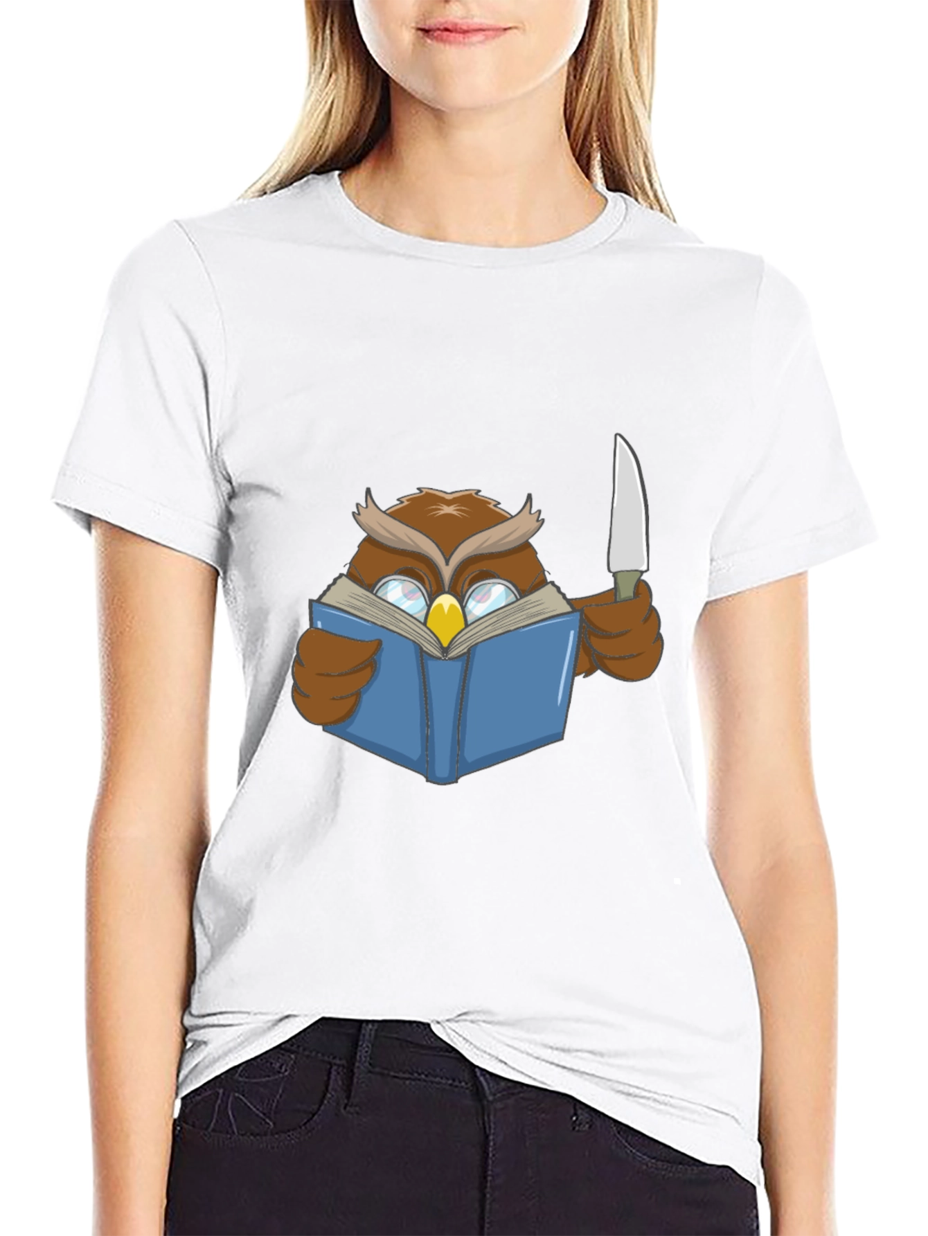 Owl Reading Book With Knife T-Shirt
