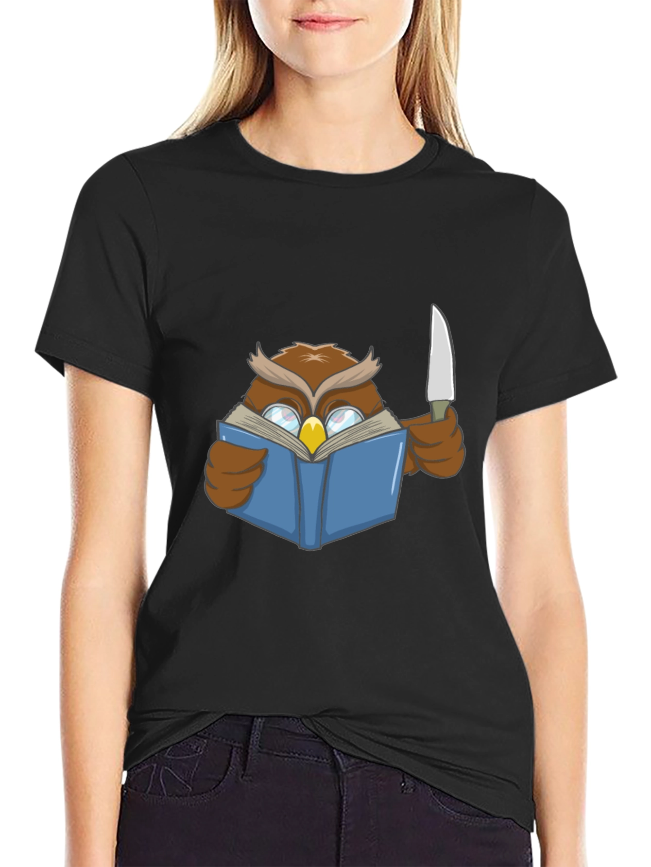 Owl Reading Book With Knife T-Shirt