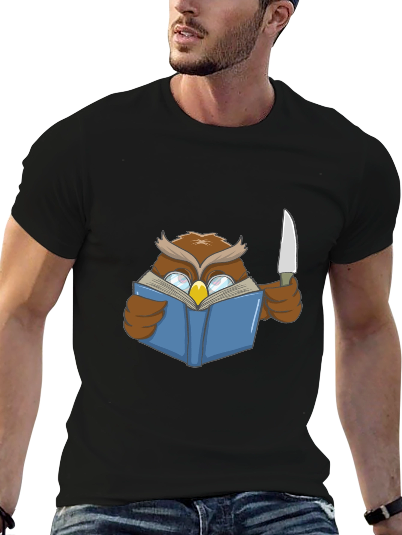 Owl Reading Book With Knife T-Shirt