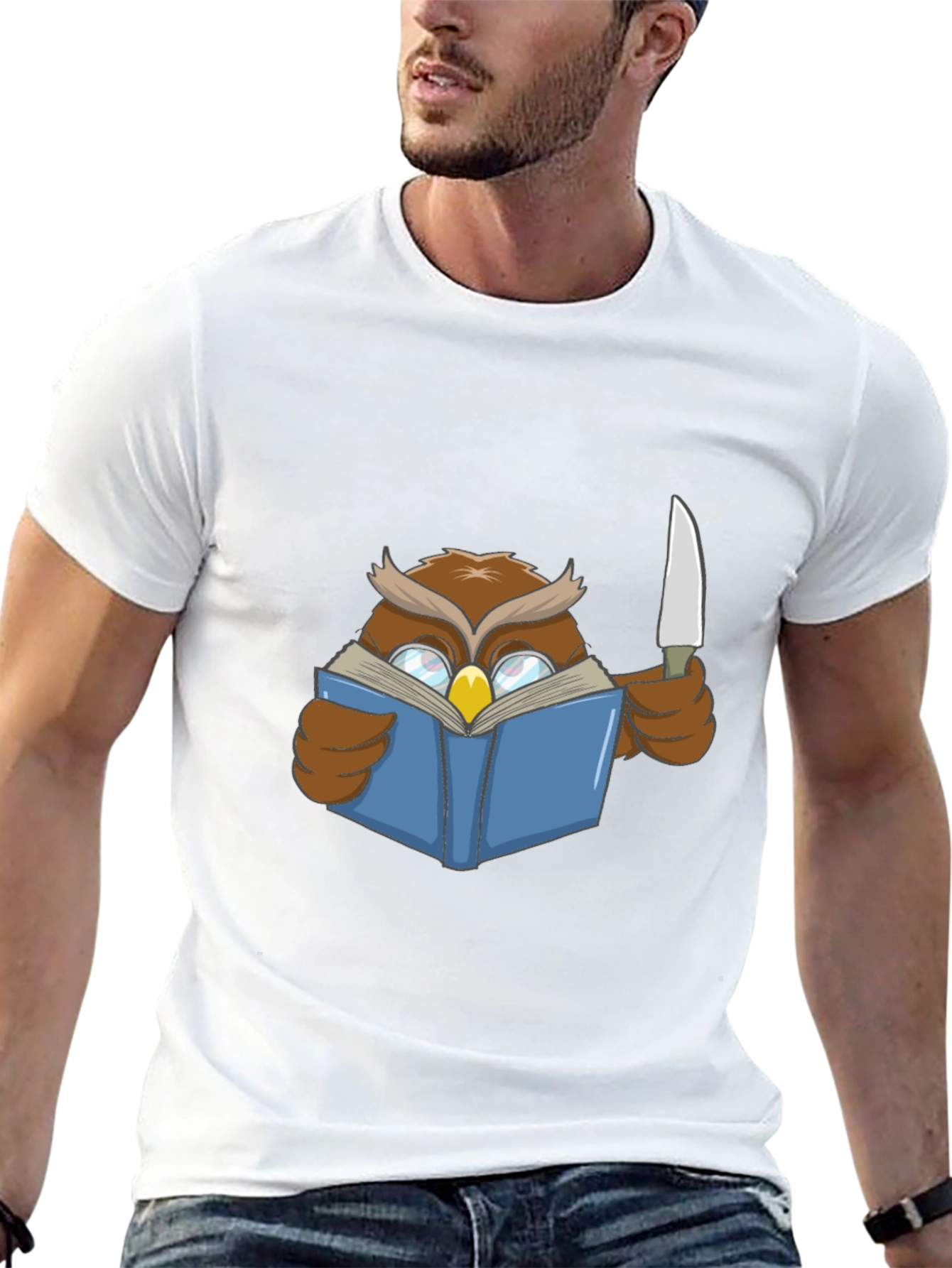 Owl Reading Book With Knife T-Shirt