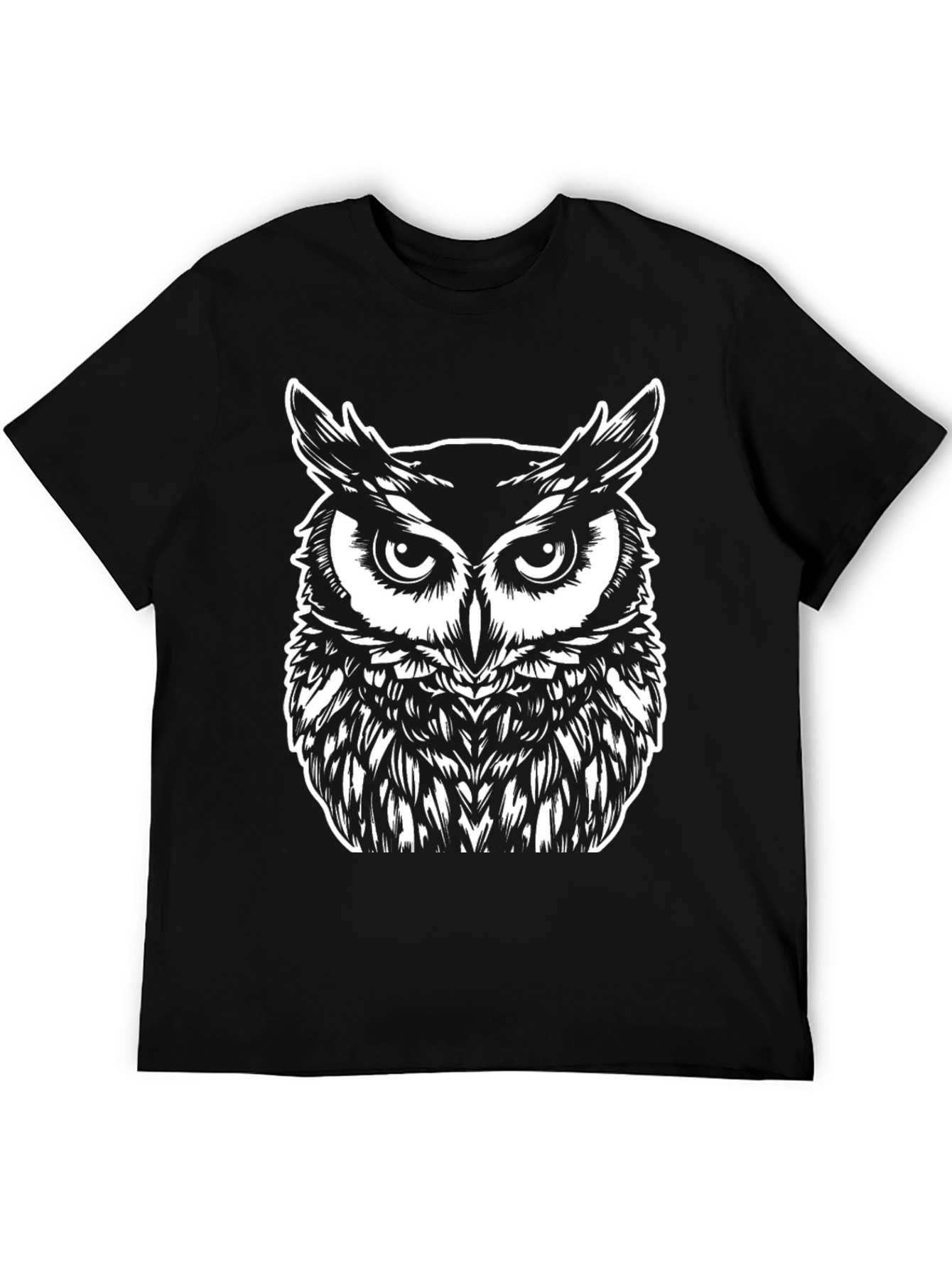 Owl Graphic Tee - Black Cotton T-Shirt