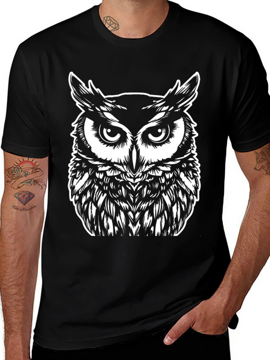 Owl Graphic Tee - Black Cotton T-Shirt