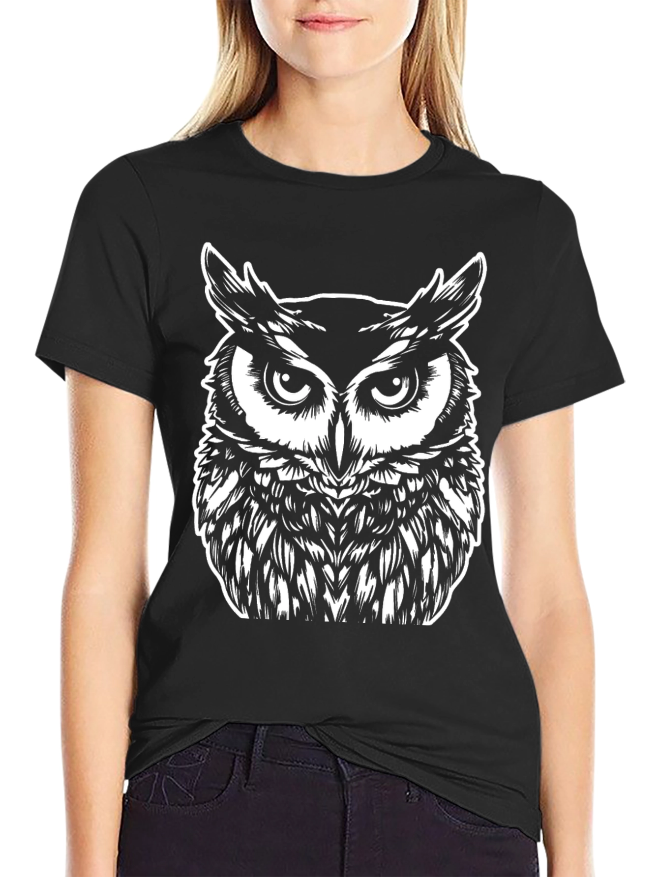 Owl Graphic Tee - Black Cotton T-Shirt
