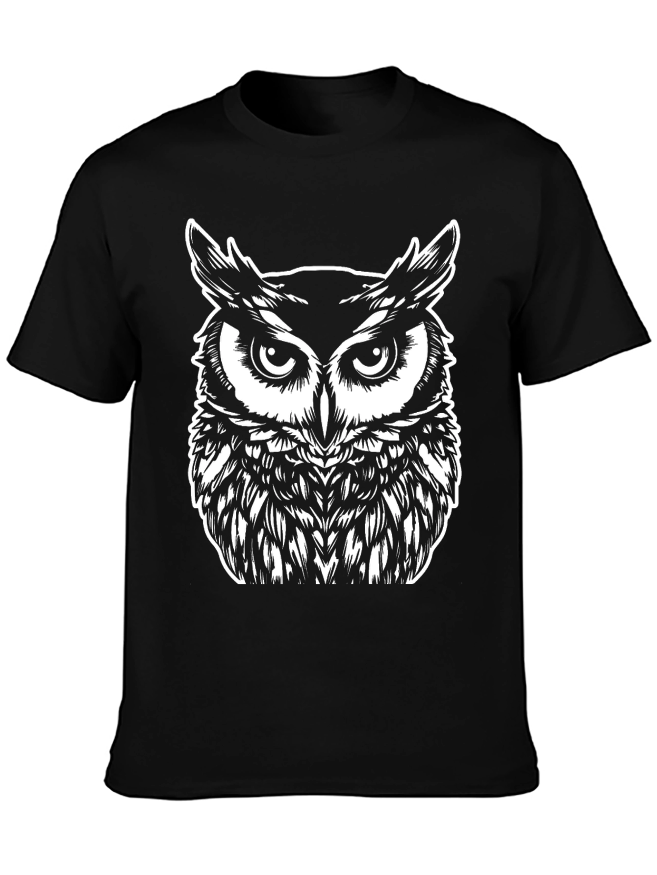Owl Graphic Tee - Black Cotton T-Shirt