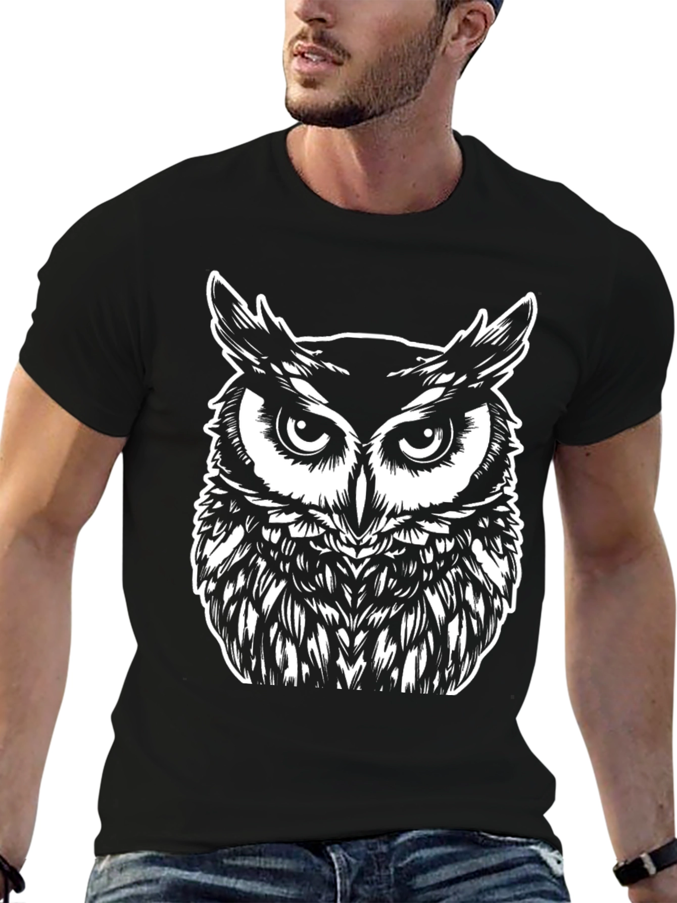 Owl Graphic Tee - Black Cotton T-Shirt