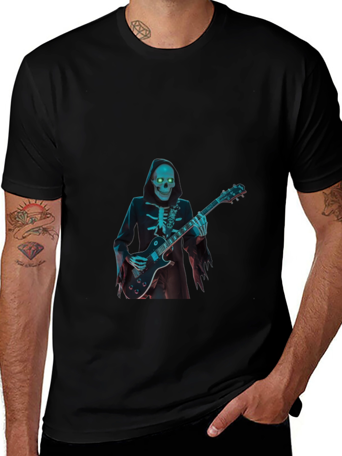 Skeleton Guitarist Graphic T-Shirt - Black