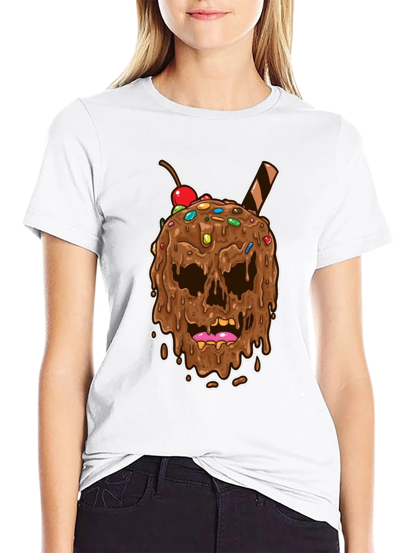 Skull Ice Cream Graphic Tee - Novelty Design