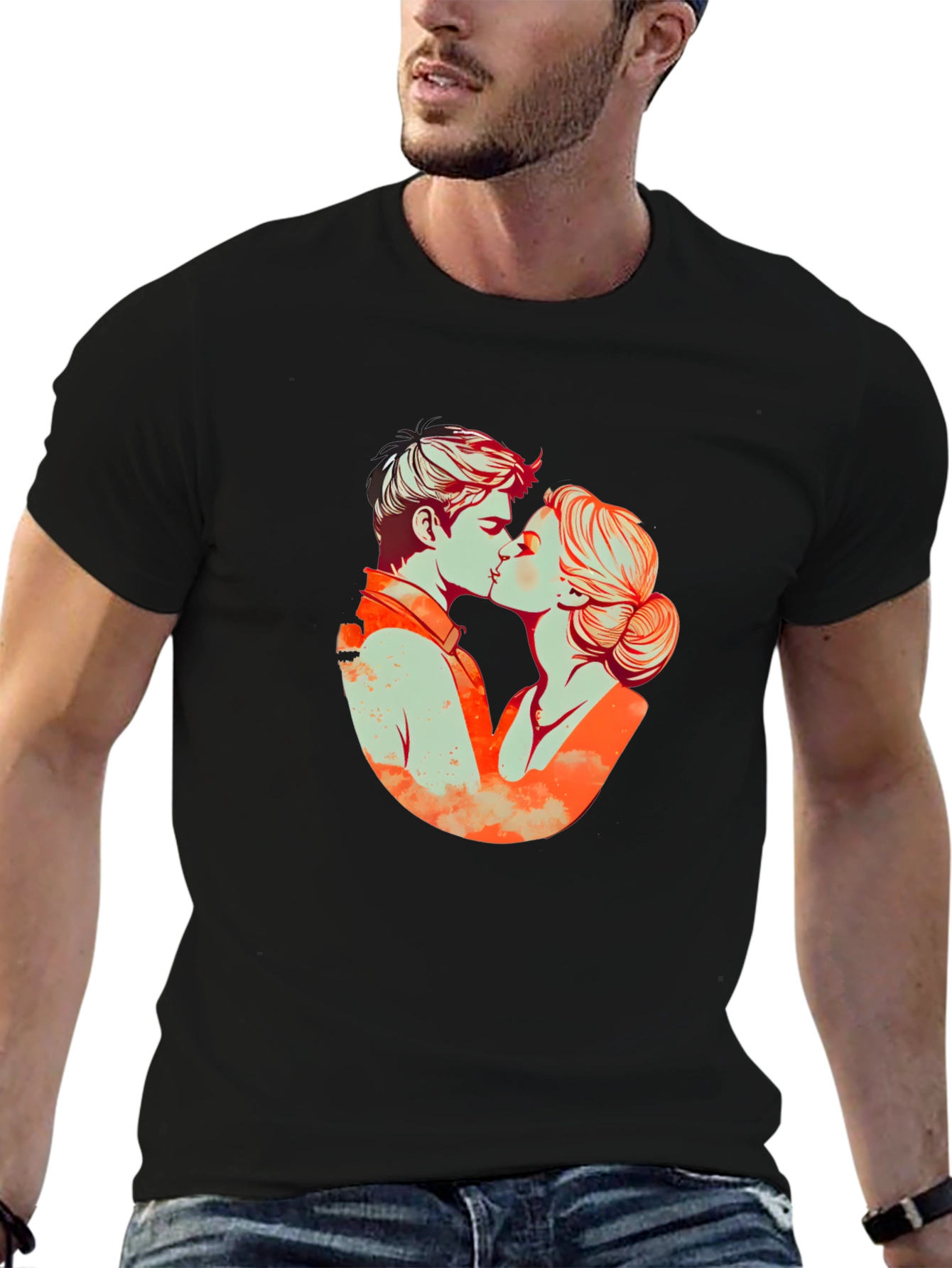 Kissing Couple Graphic Tee - Black