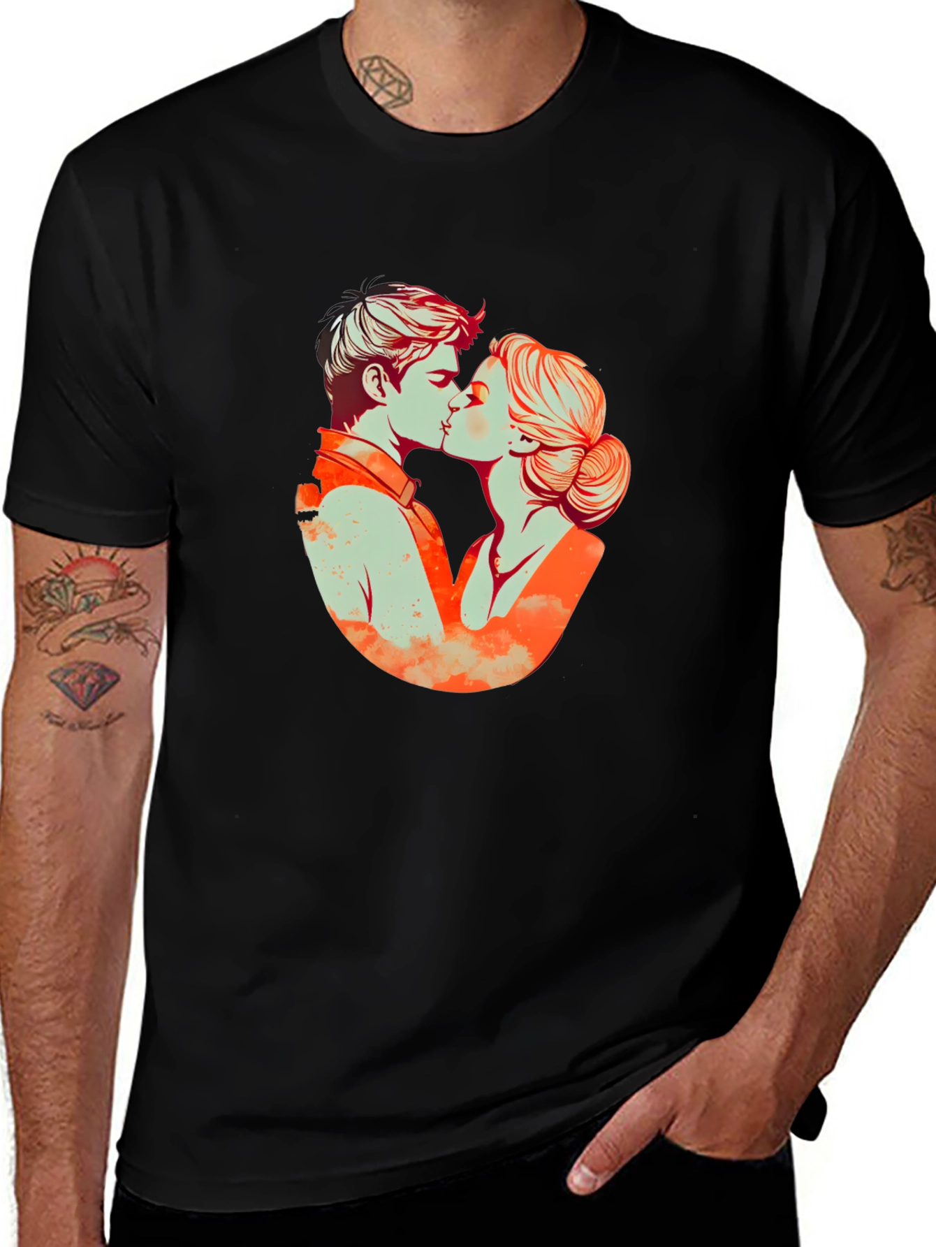 Kissing Couple Graphic Tee - Black