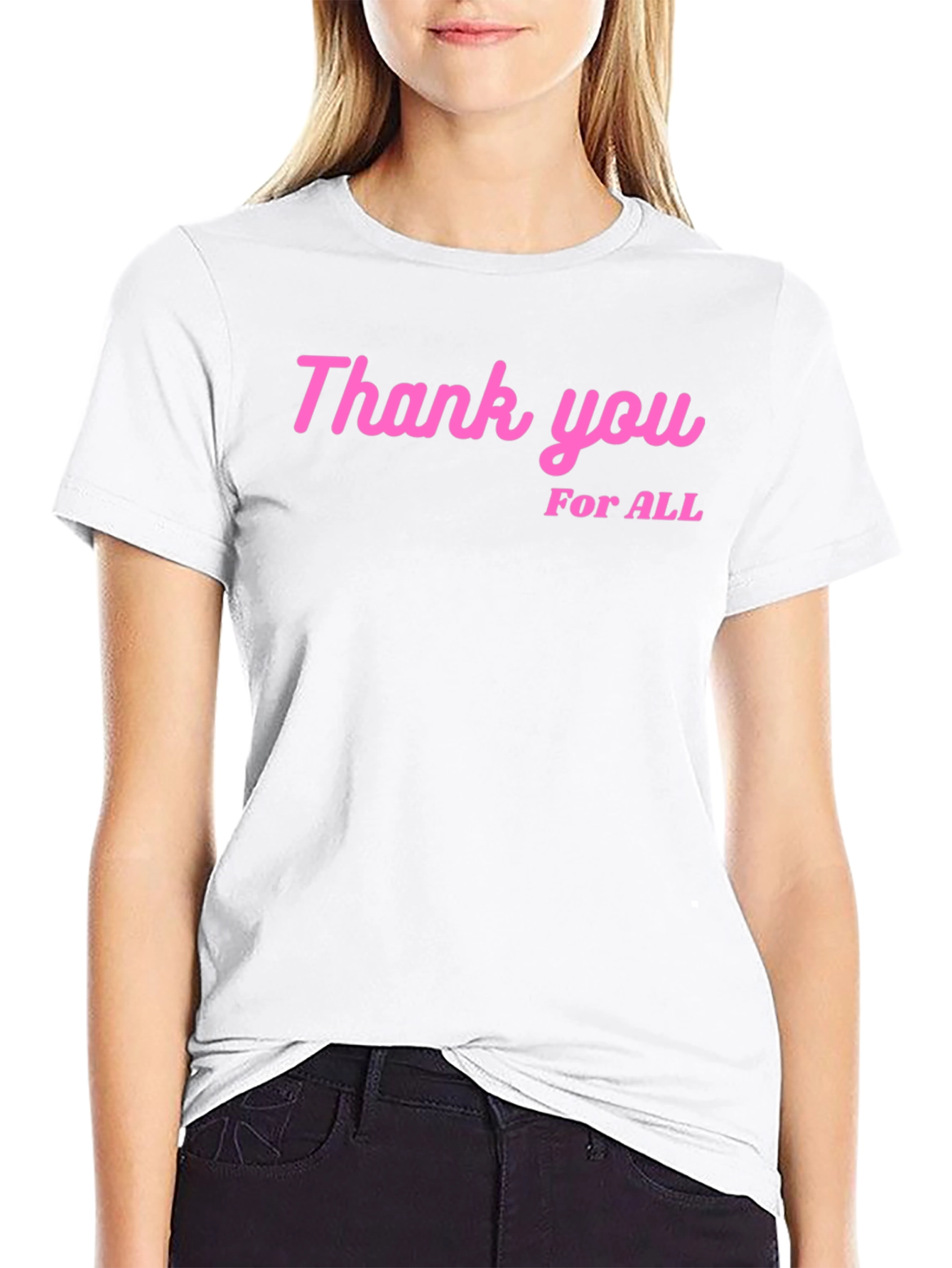 Thank You For All Pink Print Black T-Shirt