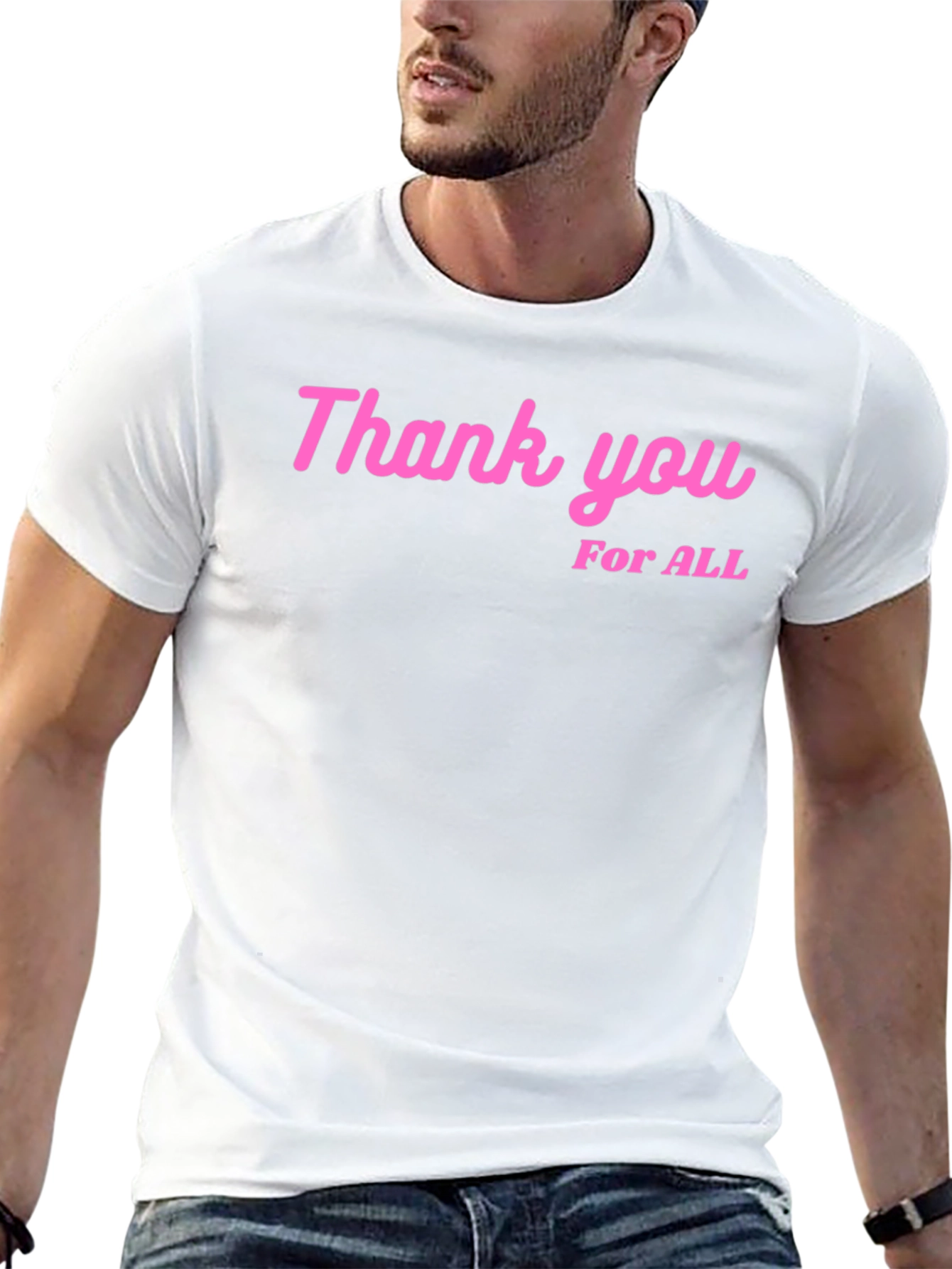 Thank You For All Pink Print Black T-Shirt
