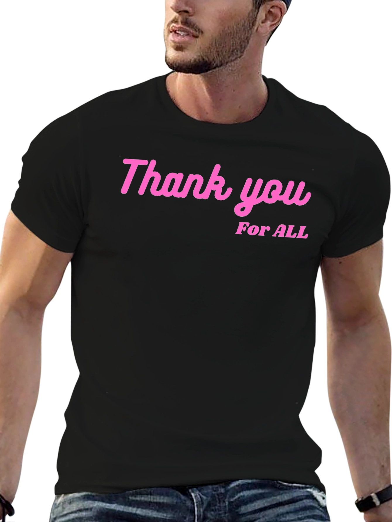Thank You For All Pink Print Black T-Shirt