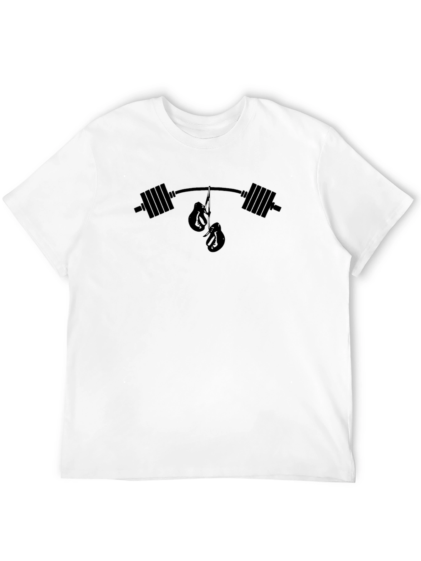 Black Boxing Gym T-Shirt - Barbell Boxing Gloves Design