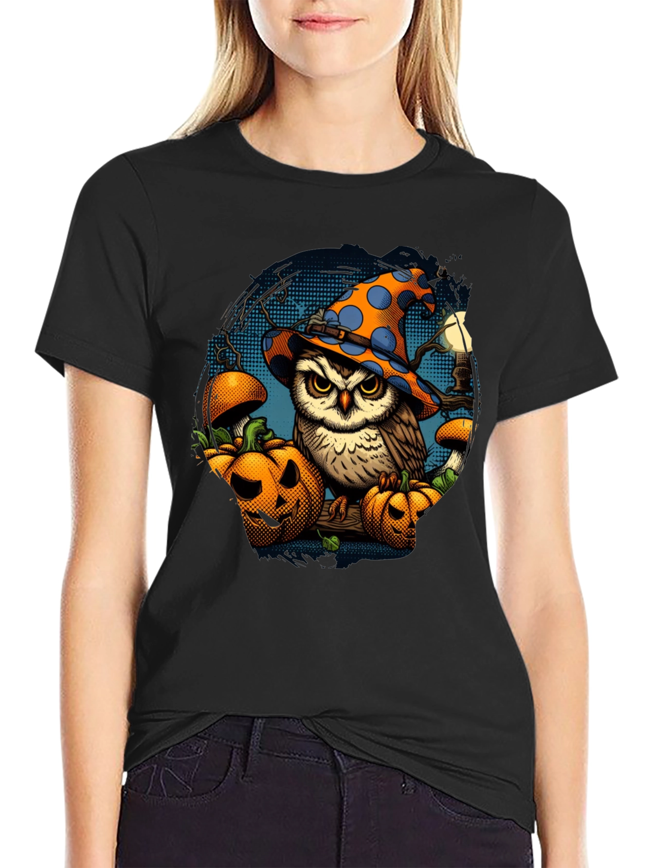 Halloween Owl T-Shirt with Pumpkins