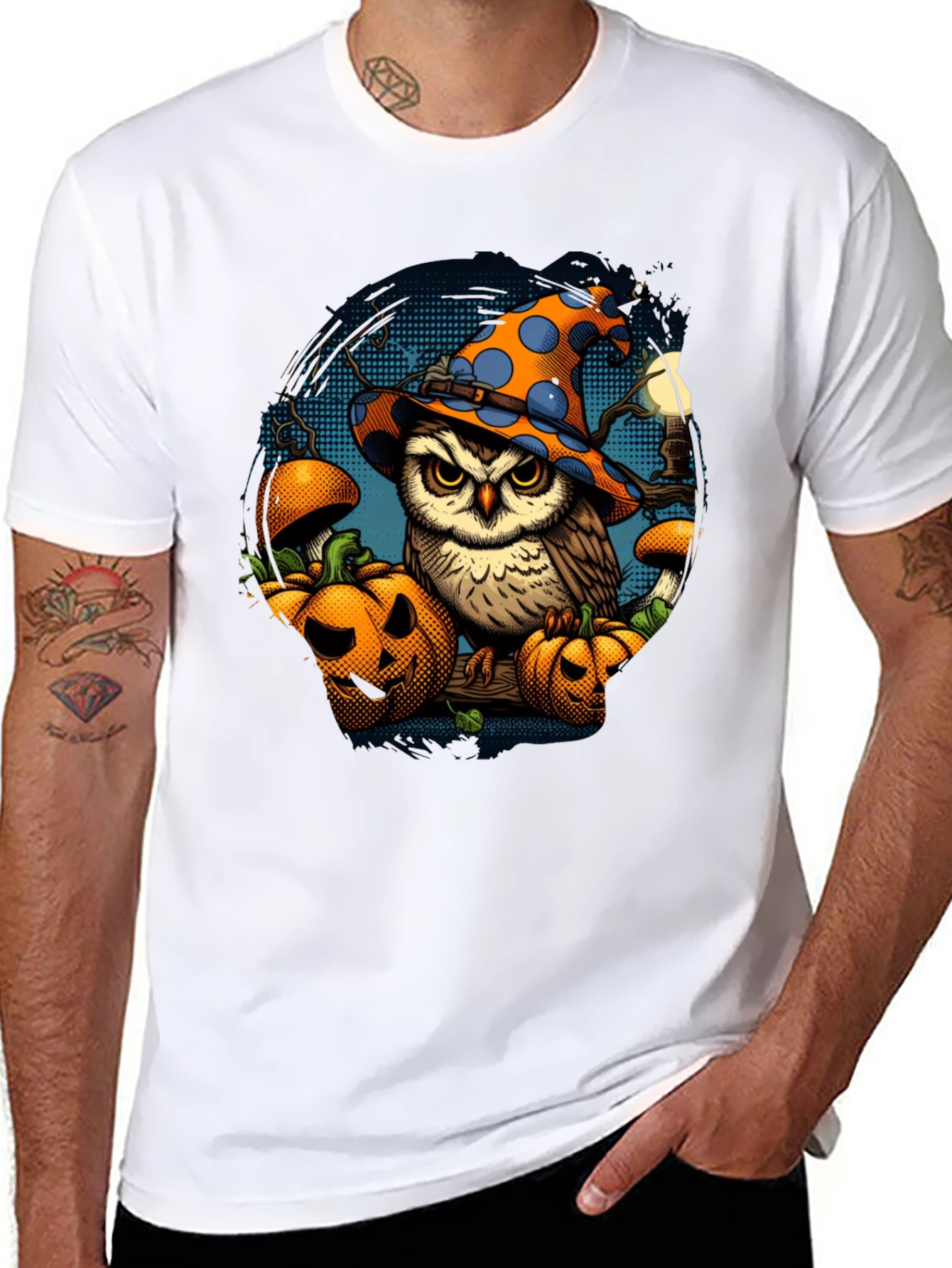 Halloween Owl T-Shirt with Pumpkins