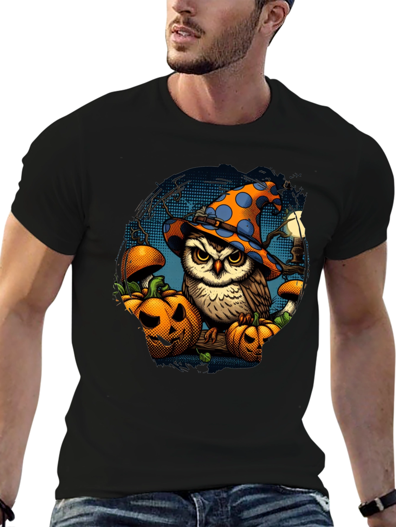 Halloween Owl T-Shirt with Pumpkins