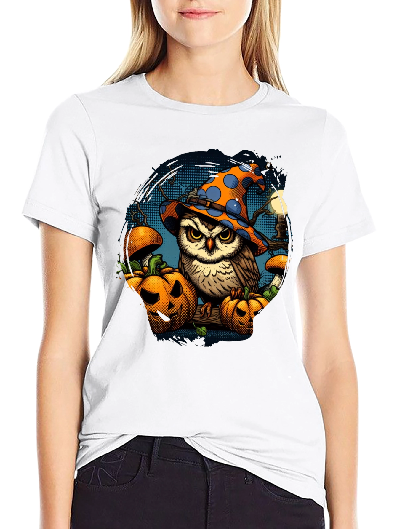 Halloween Owl T-Shirt with Pumpkins