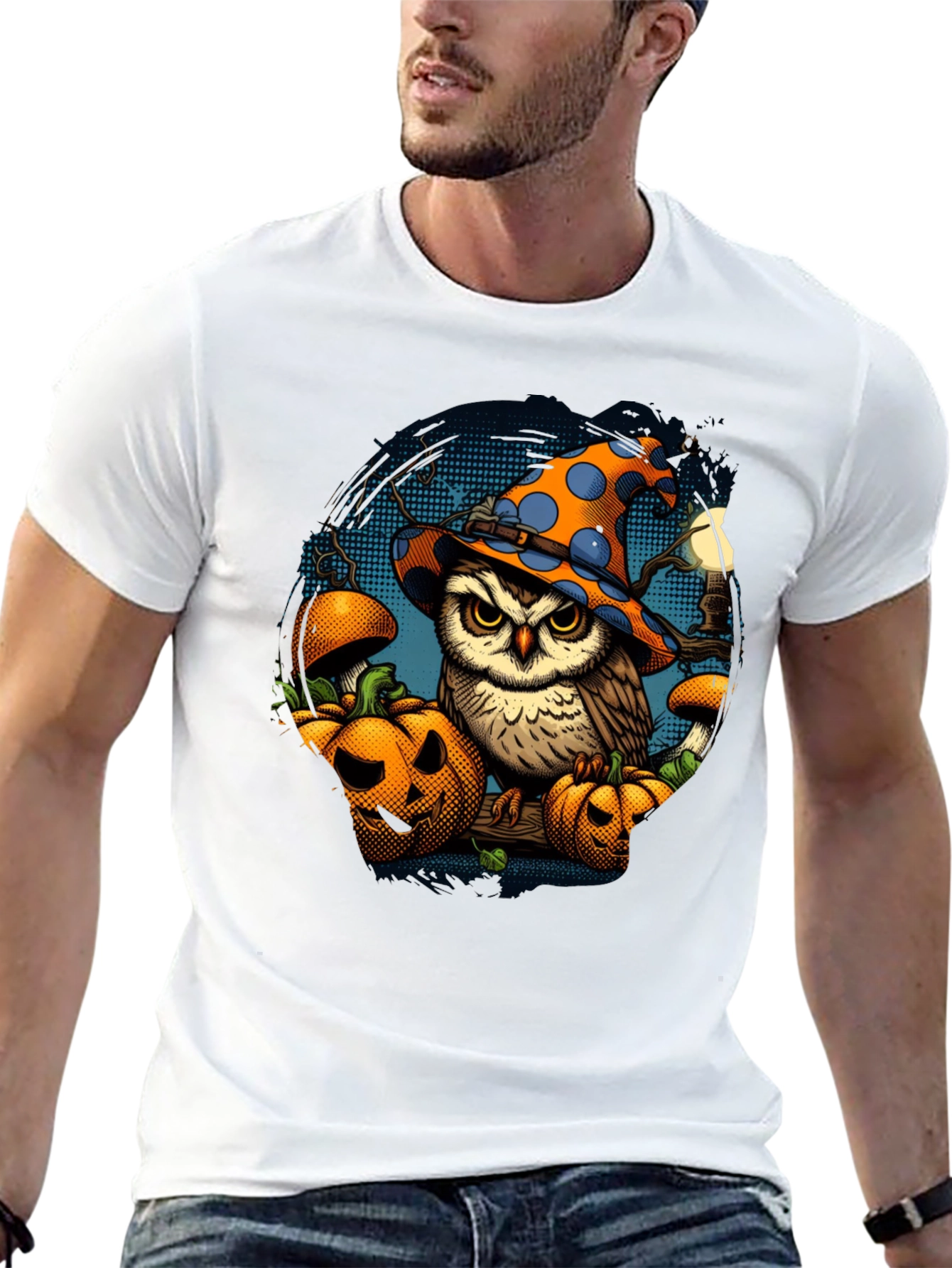 Halloween Owl T-Shirt with Pumpkins