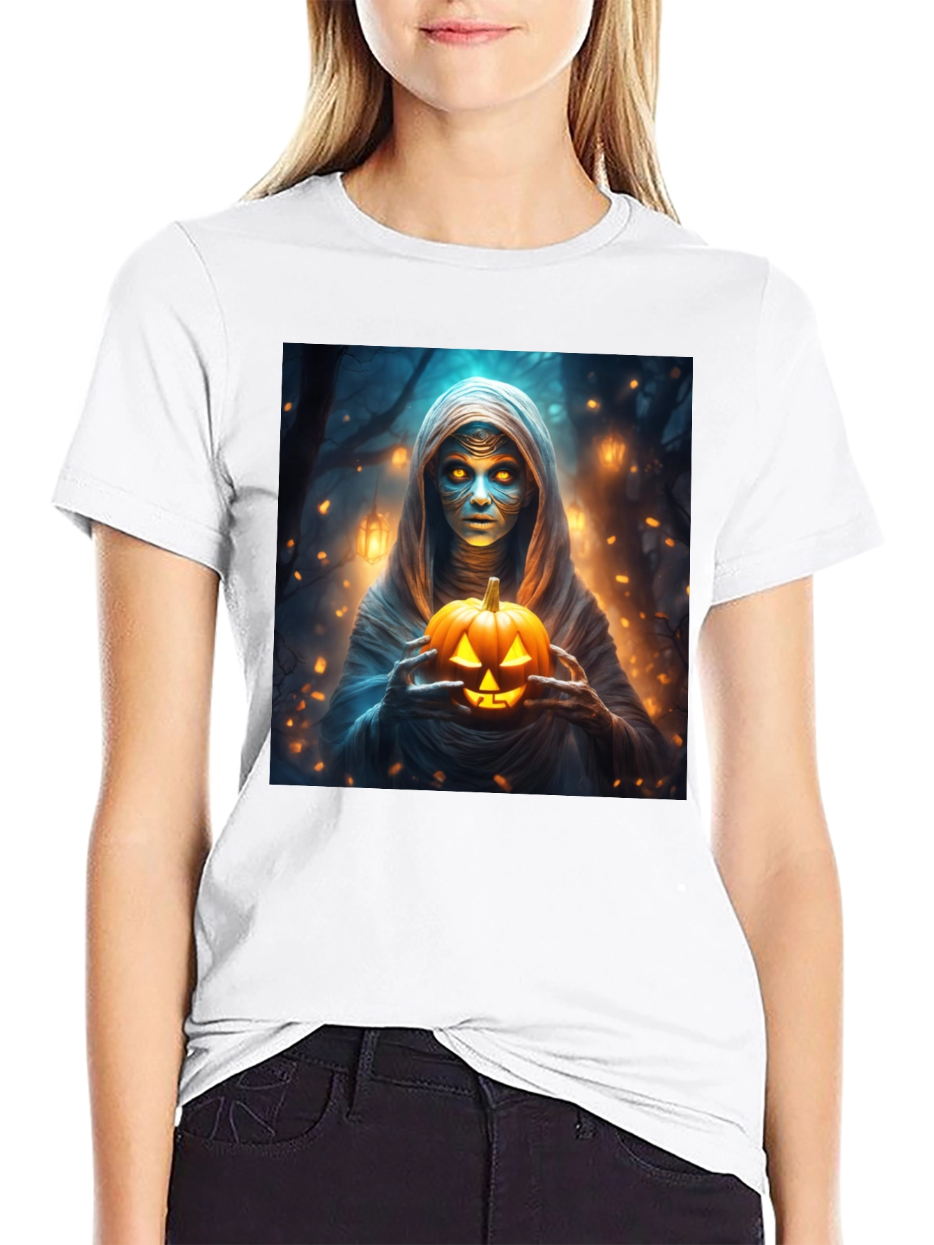 Halloween Mummy Holding Jack-o-Lantern T-Shirt