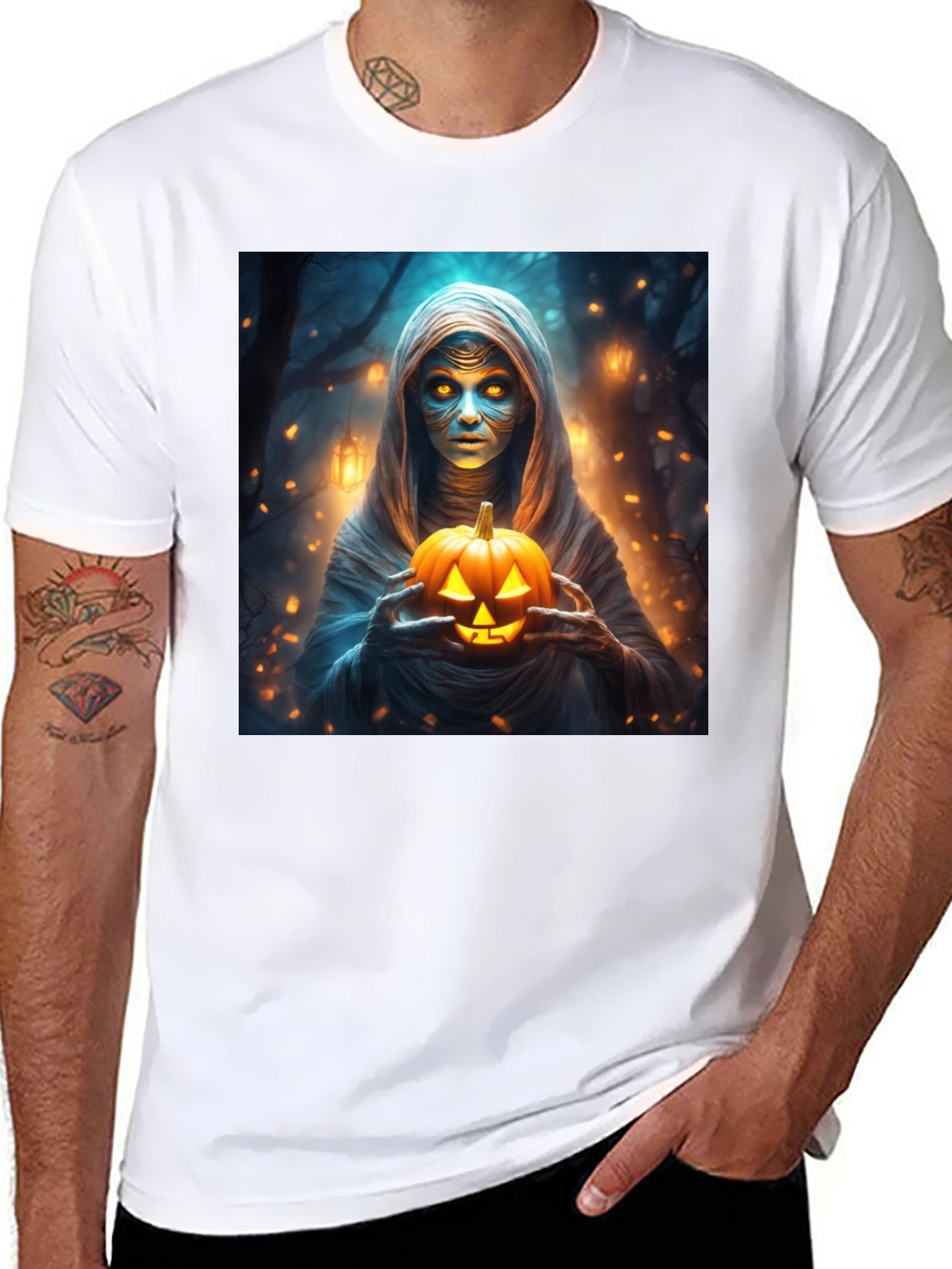 Halloween Mummy Holding Jack-o-Lantern T-Shirt