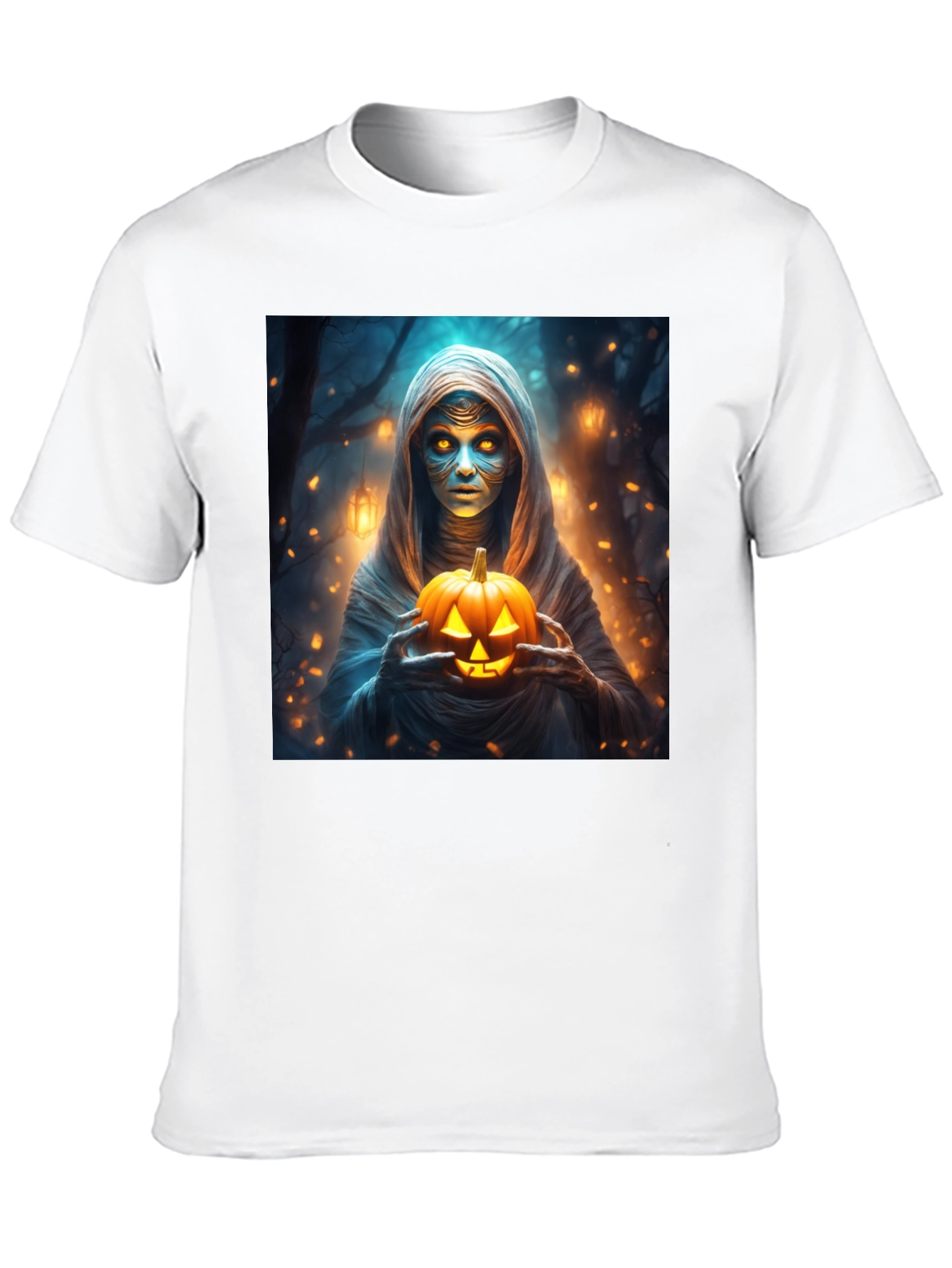 Halloween Mummy Holding Jack-o-Lantern T-Shirt