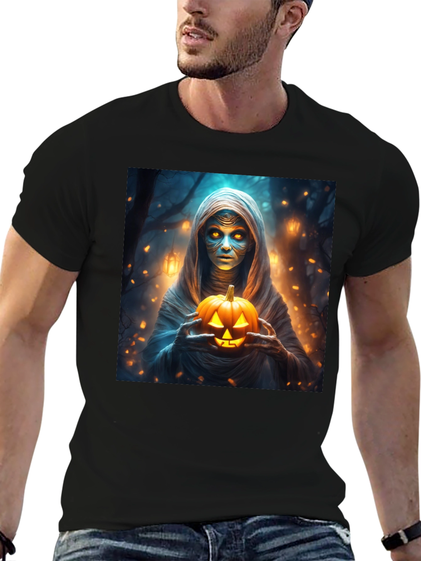 Halloween Mummy Holding Jack-o-Lantern T-Shirt