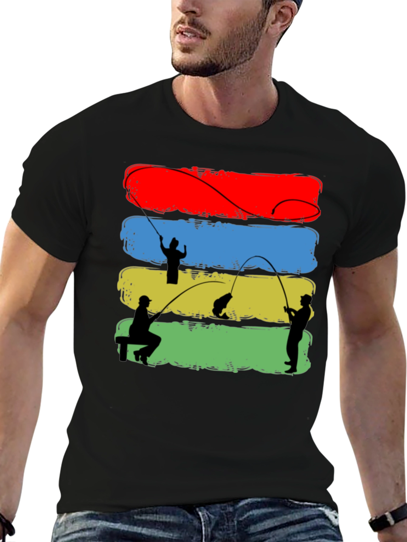 Fisherman Silhouette Graphic T-Shirt