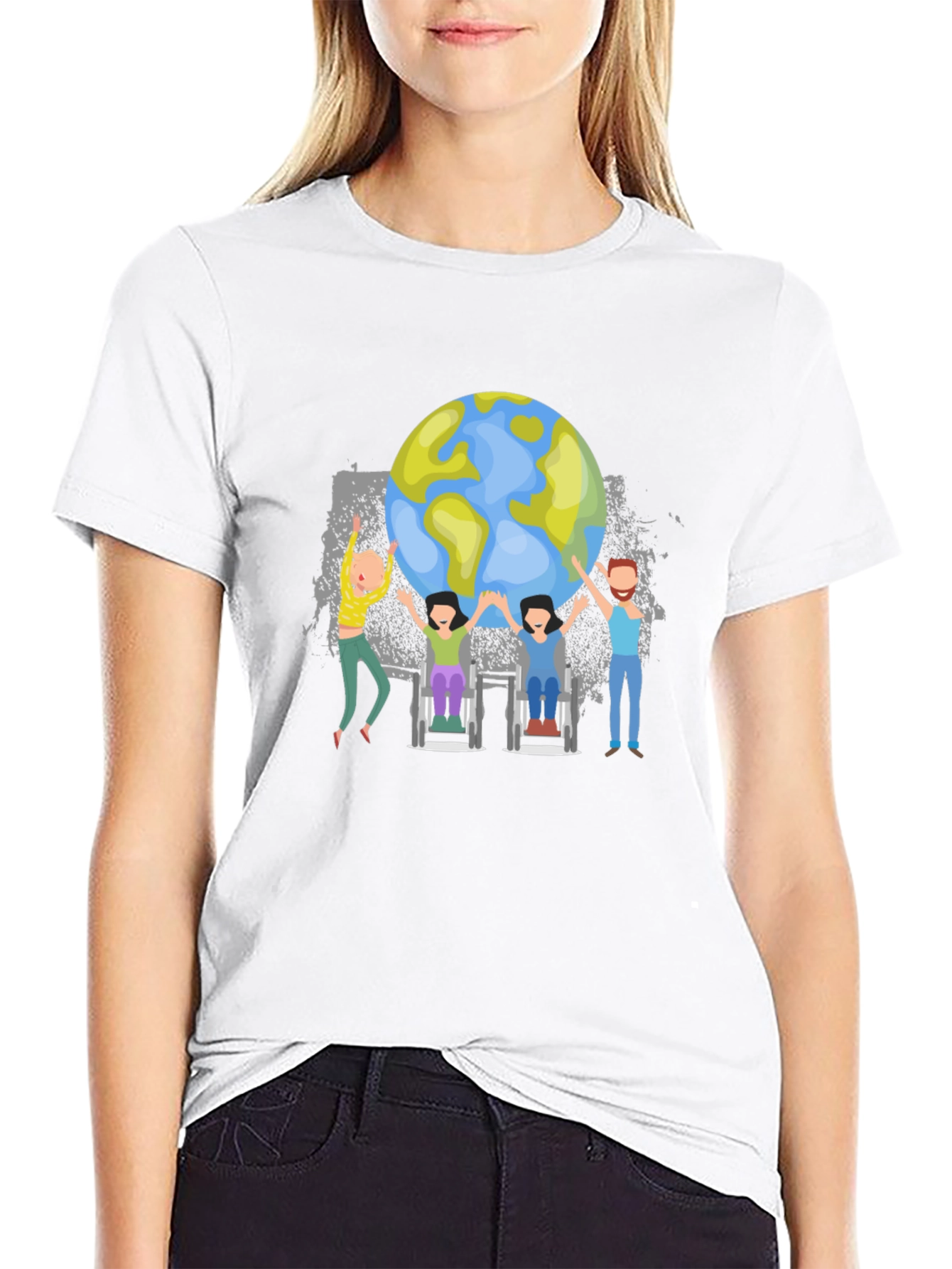Unisex World Globe T-Shirt - Together We Can!